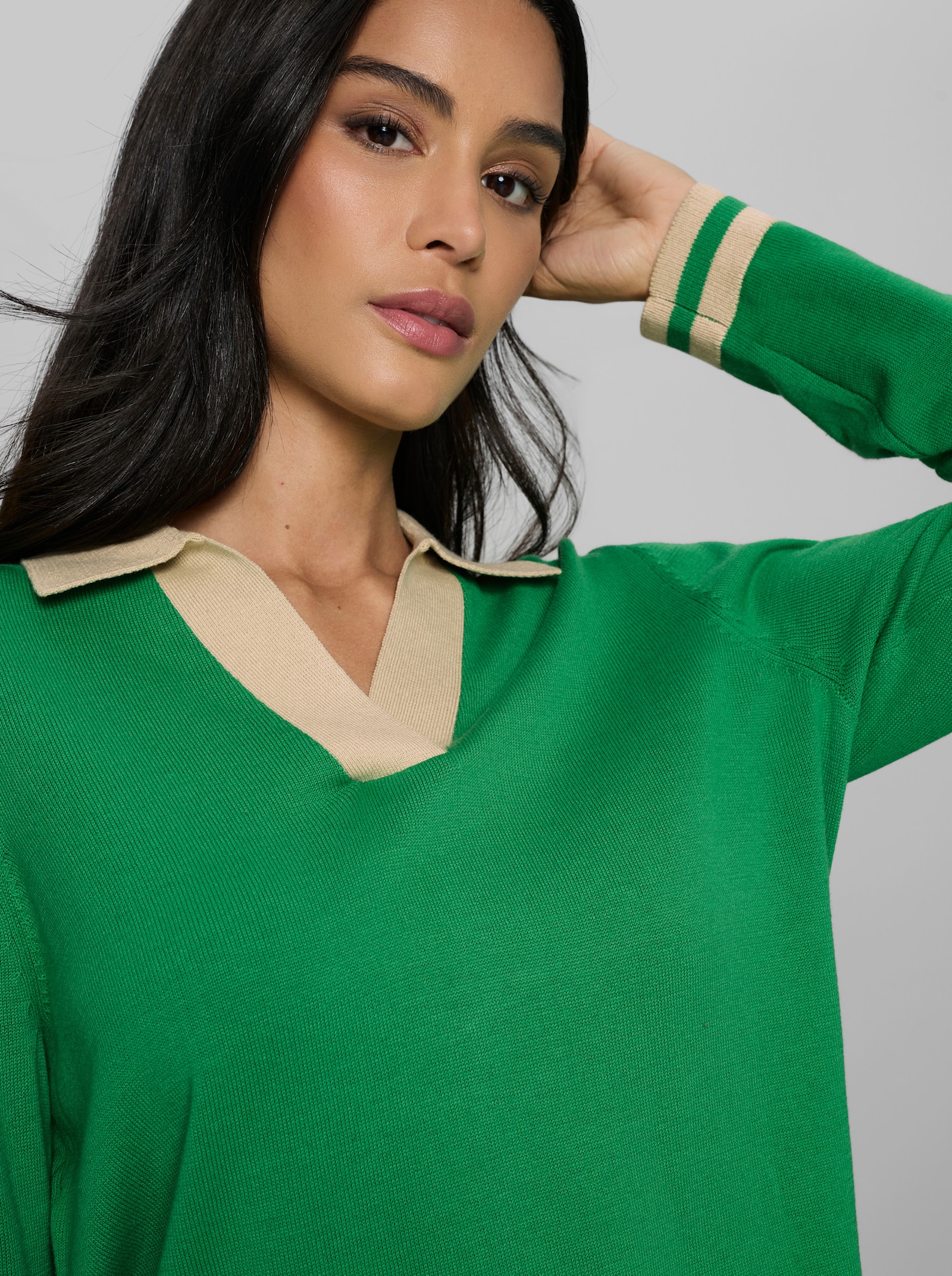 heine Polopullover mit Kontrast-Akzenten - grasgrün-sand