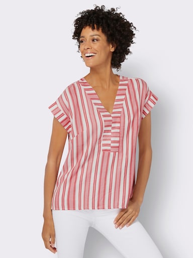 Gestreifte Bluse in Schlupfform - koralle-weiß-gestreift