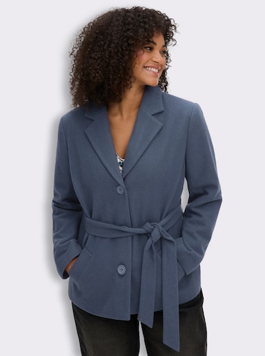 sheego Wolljacke mit Bindegürtel - rauchblau