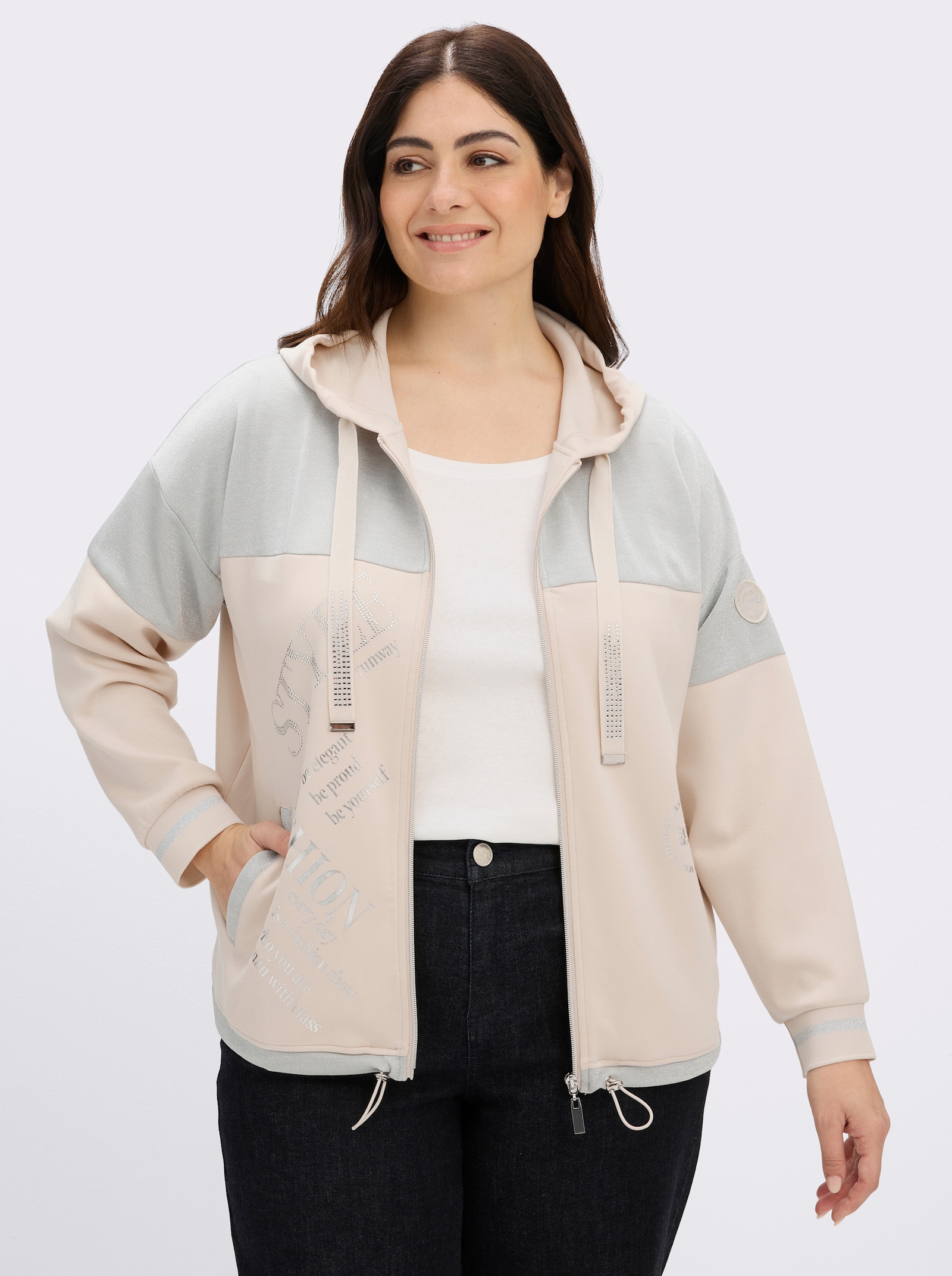Sweatjacke im softweichen Modal-Mix - silberfarben-elfenbein
