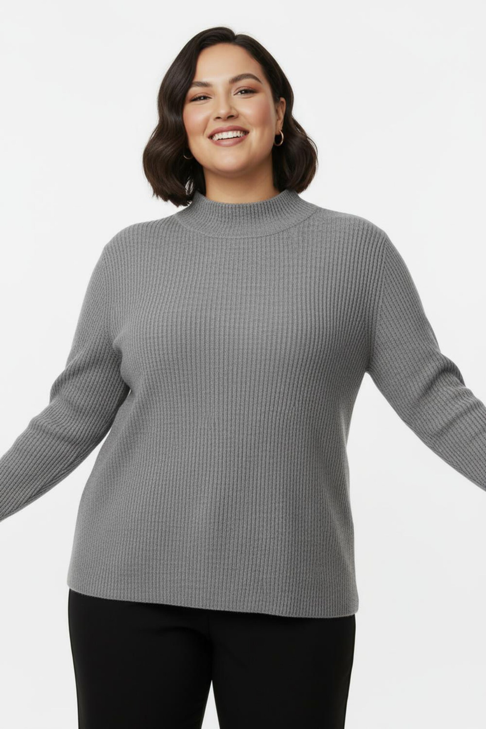 Stehkragenpullover mit Baumwolle - grau-meliert