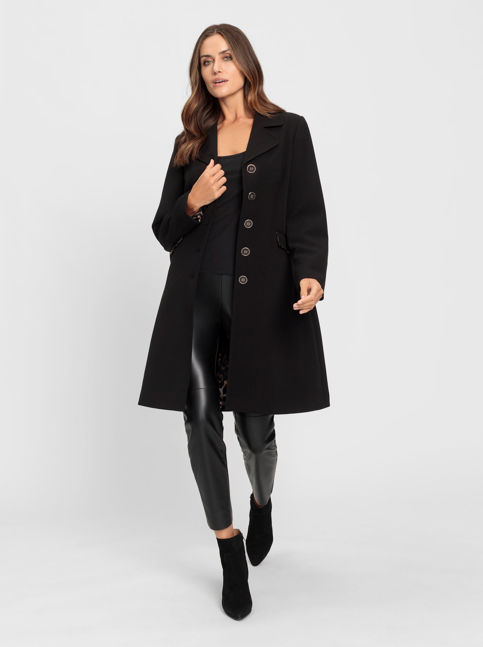 heine Korte mantel met luipaardvoering - zwart