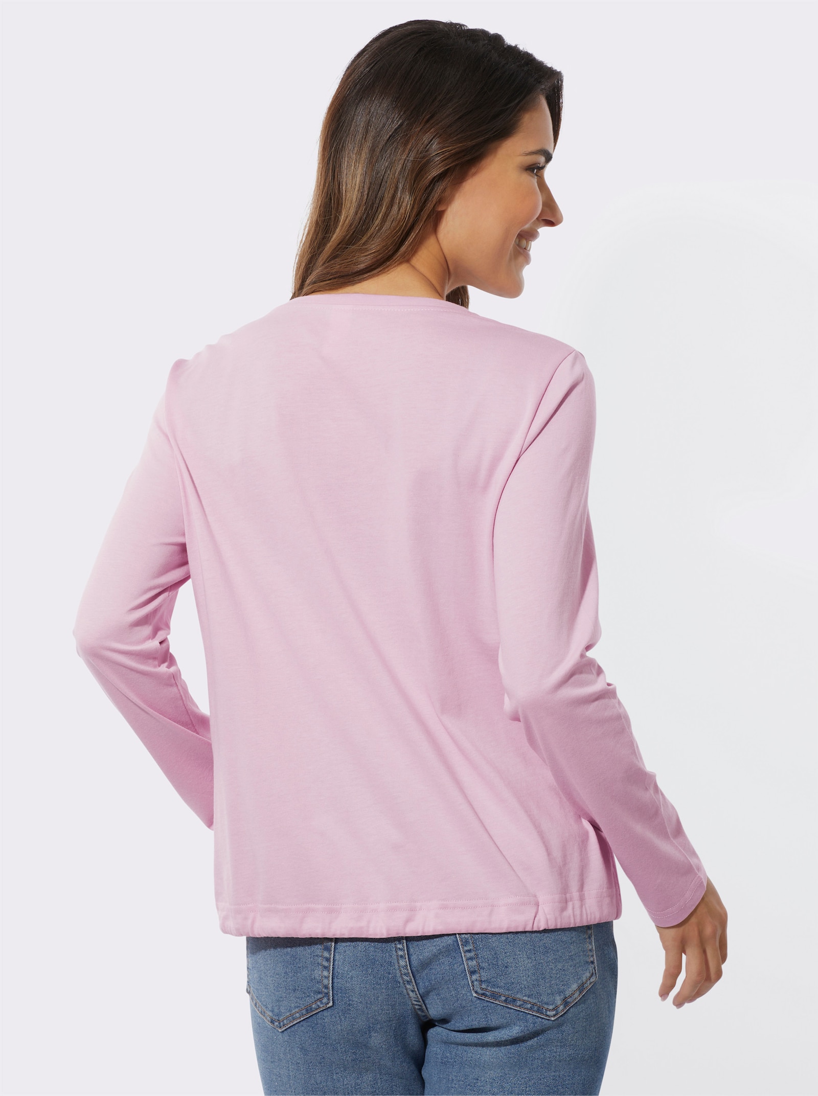 Tričko s kulatým výstřihem s lesklým potiskem - růžová