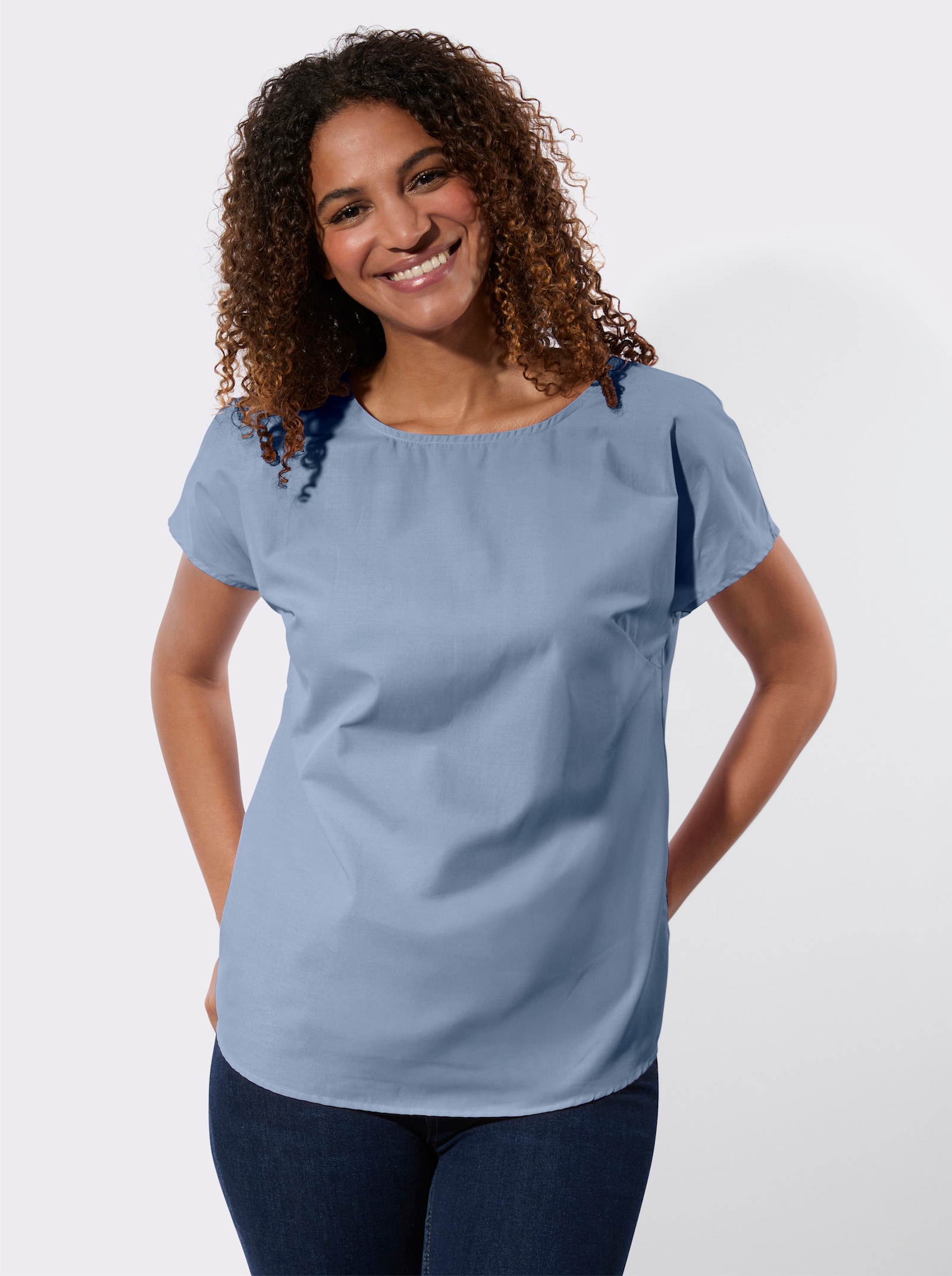 Baumwollbluse mit überschnittenen Schultern - bleu