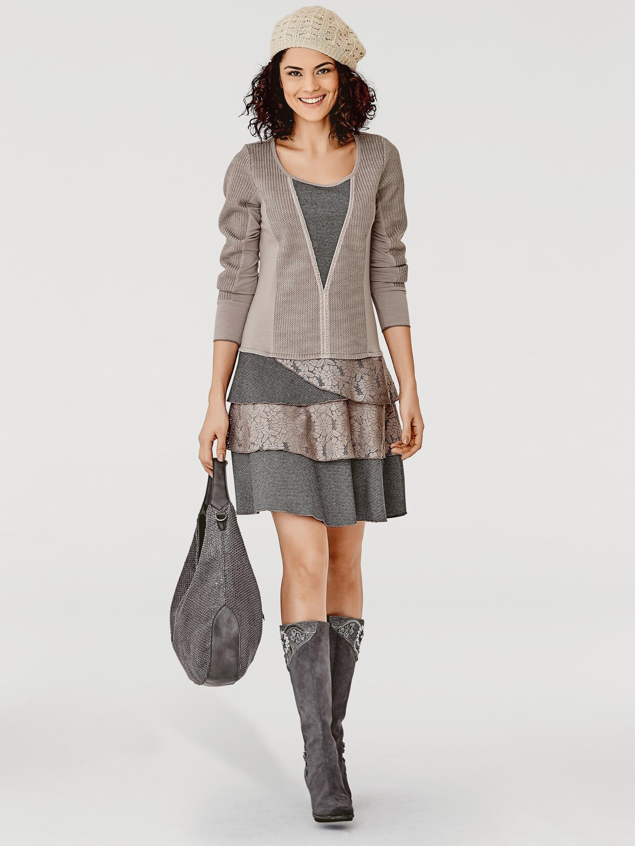 Linea Tesini Jersey-Kleid - taupe
