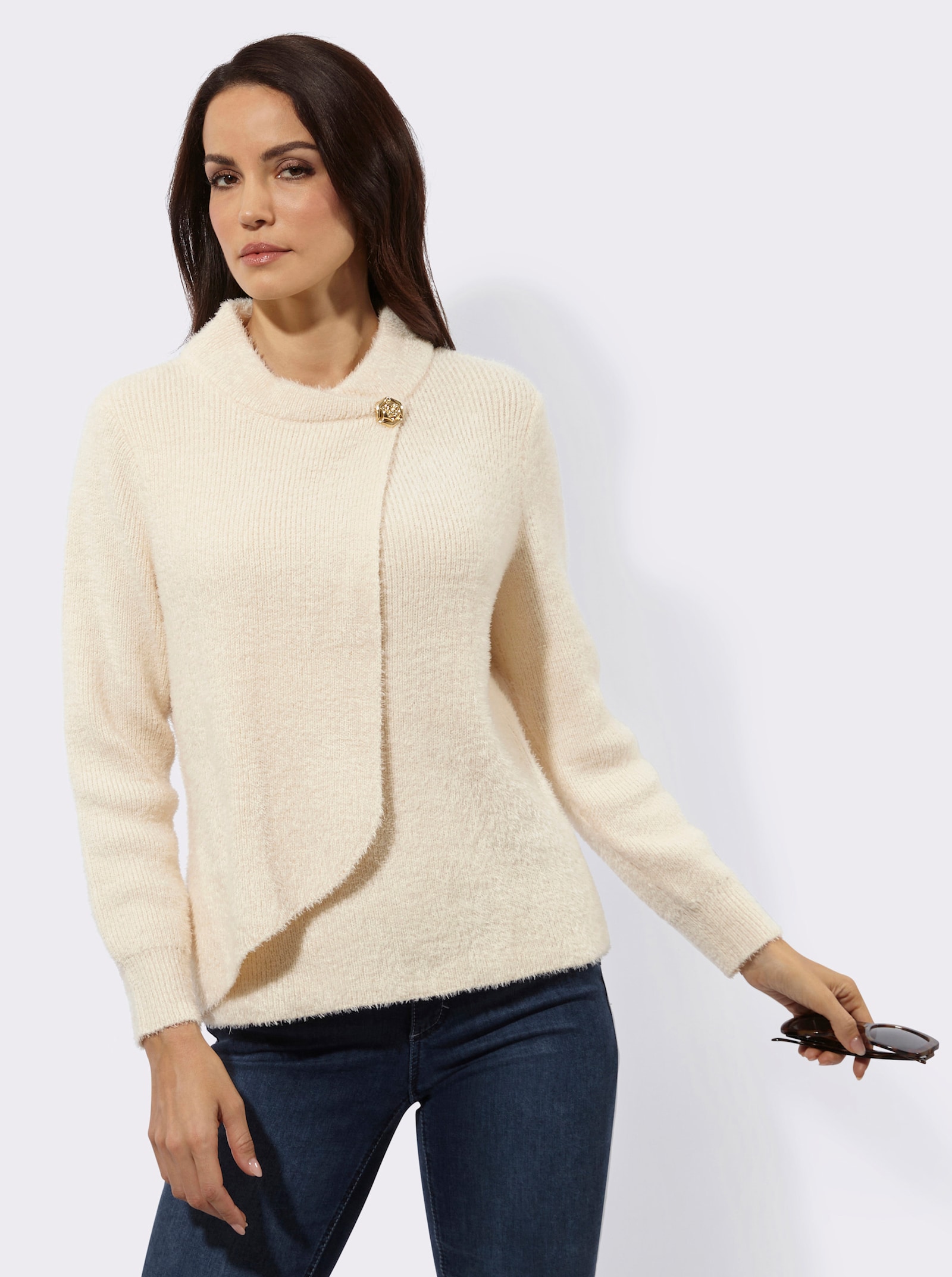 Langarm-Pullover in asymmetrischer Lagen-Optik - champagner