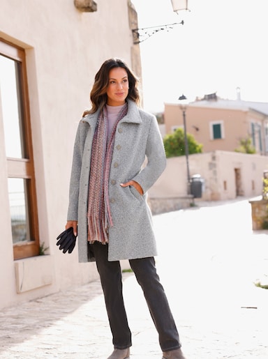  Kurzmantel aus flauschigem Bouclé - grau-meliert