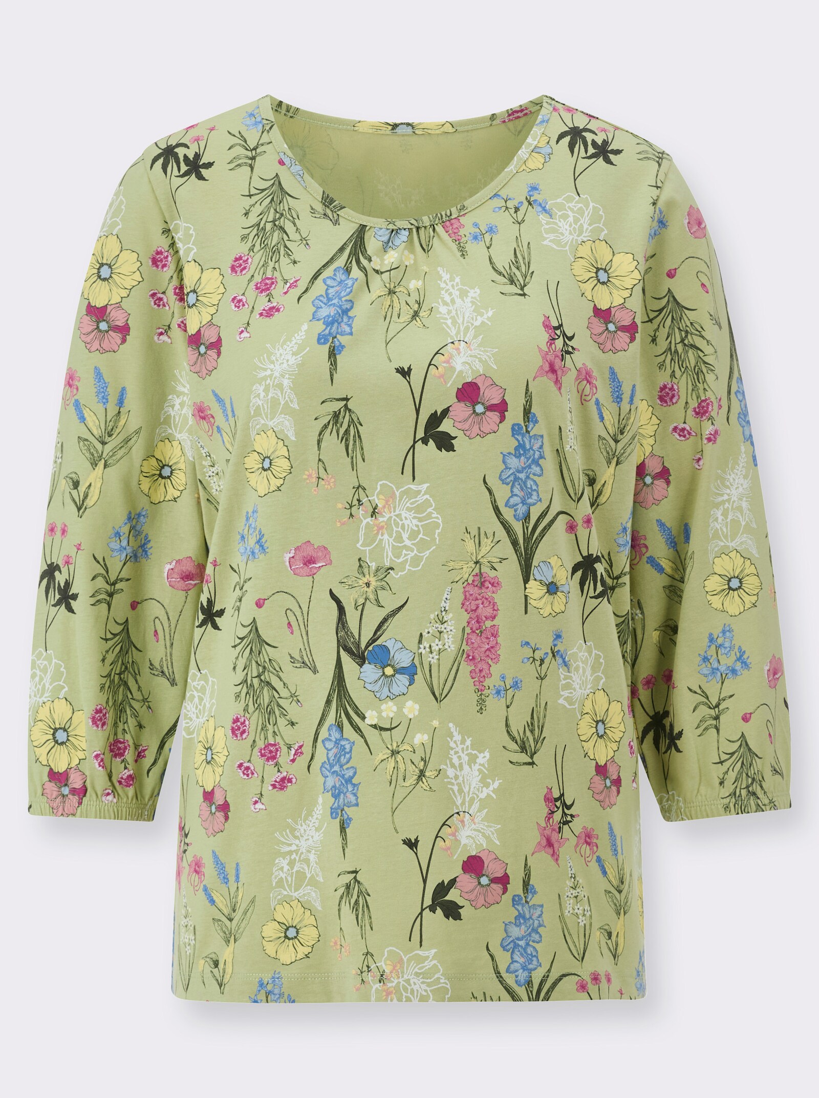 Shirt met 3/4-mouwen en bloemenprint - lindegroen/kaki bedrukt