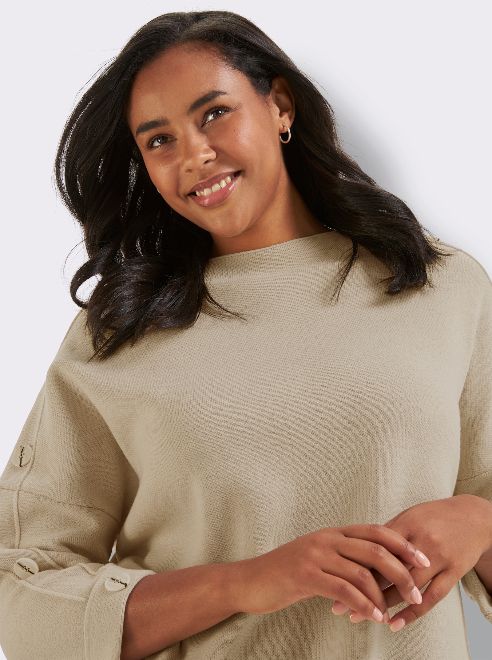 Wollpullover mit Seitenschlitzen - sand