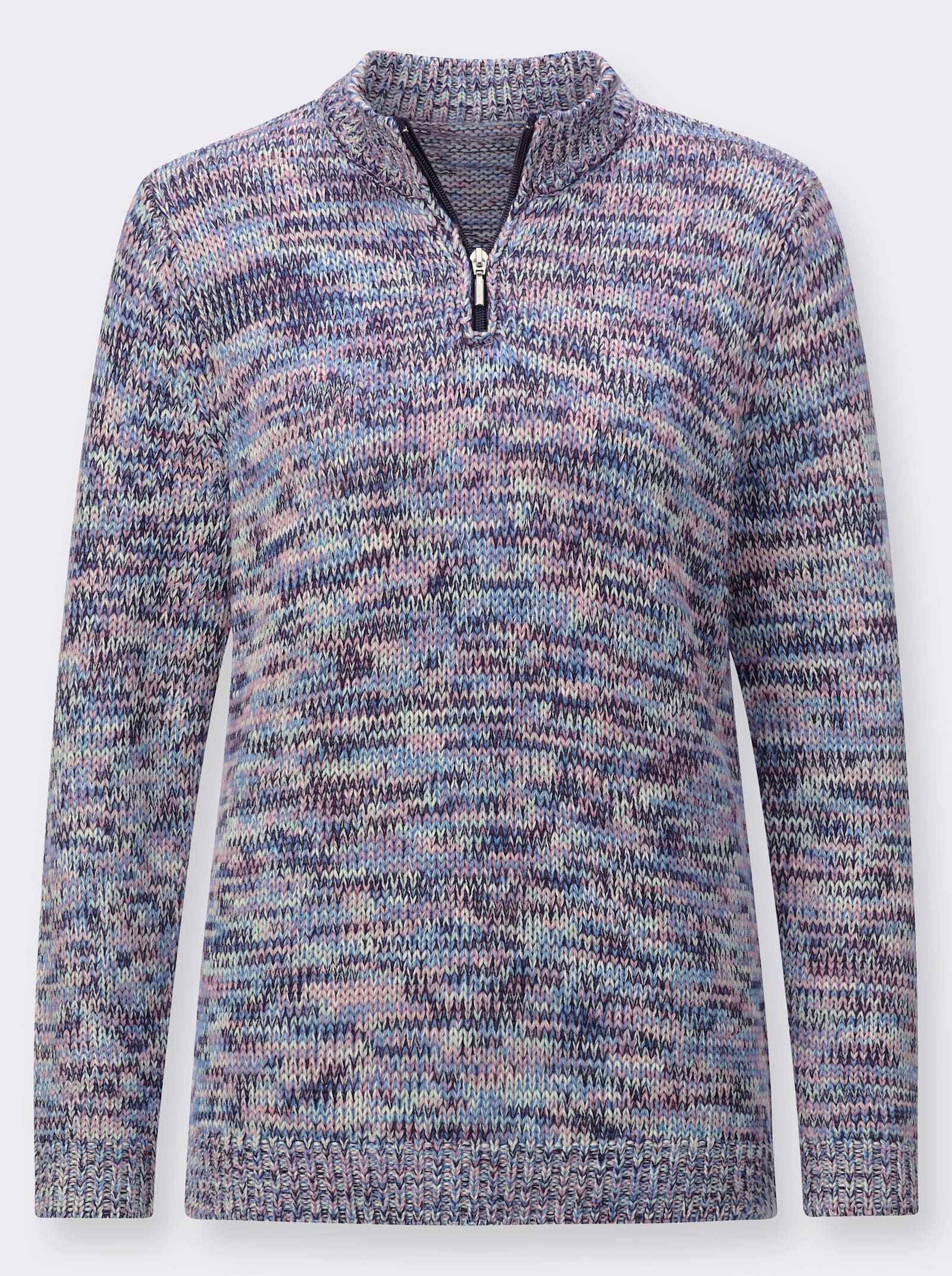 Stehkragenpullover in Melange-Qualität - altrosa-marine-meliert