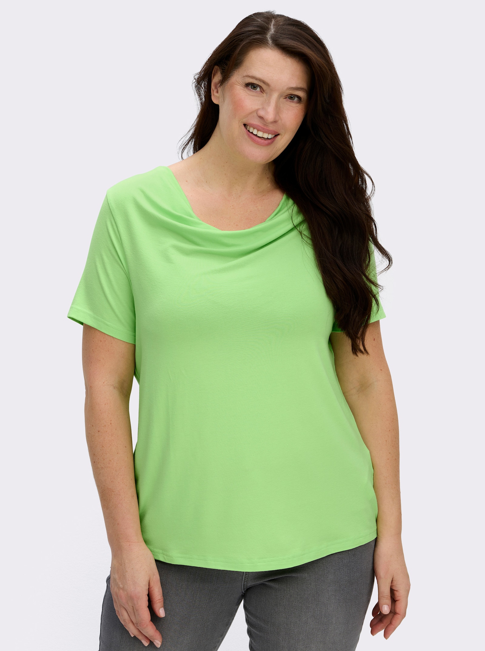 Wasserfallshirt mit kurzen Ärmeln - reseda