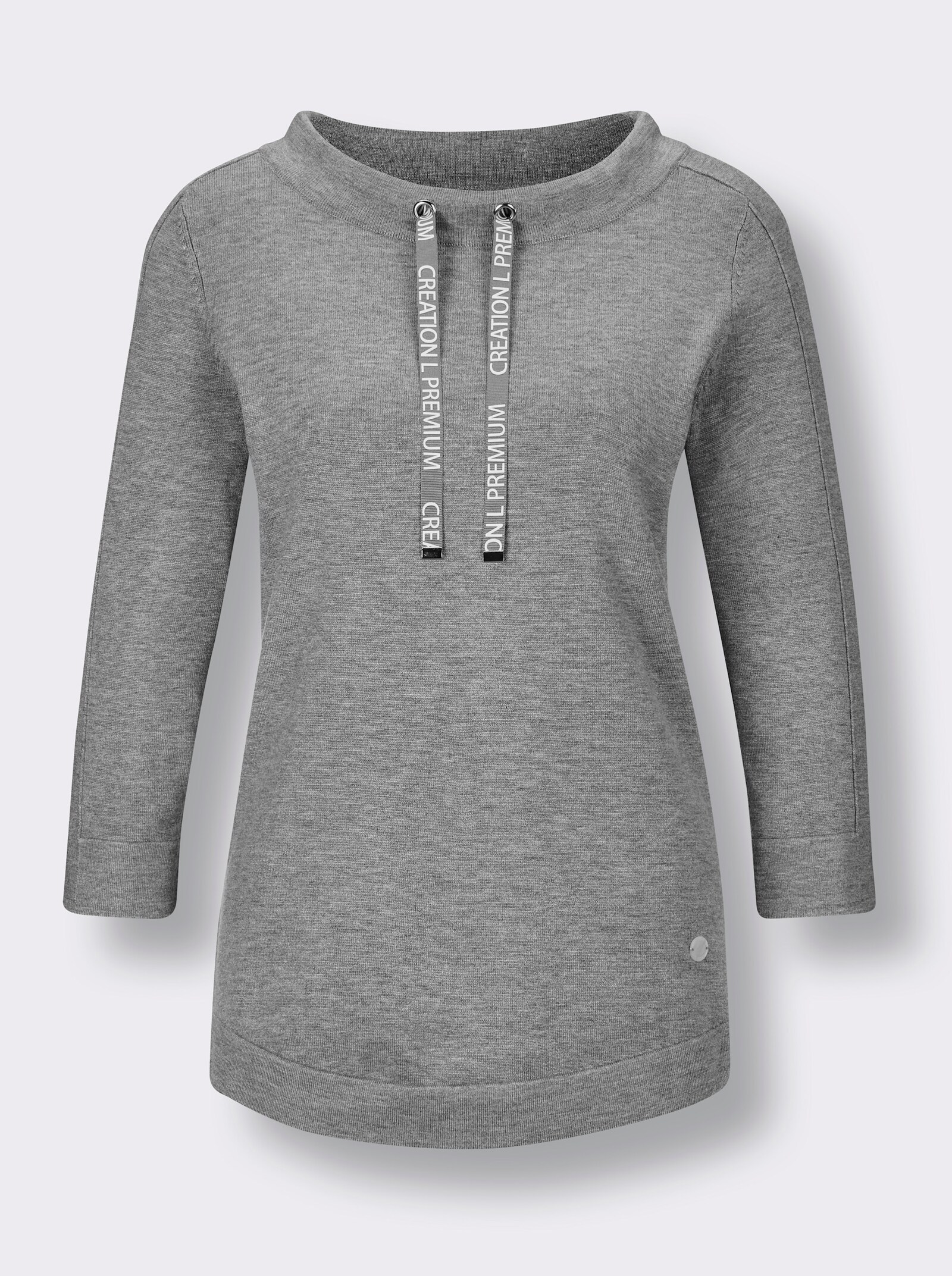 CREATION L PREMIUM Rundhalspullover mit Tunnelzug - steingrau-meliert