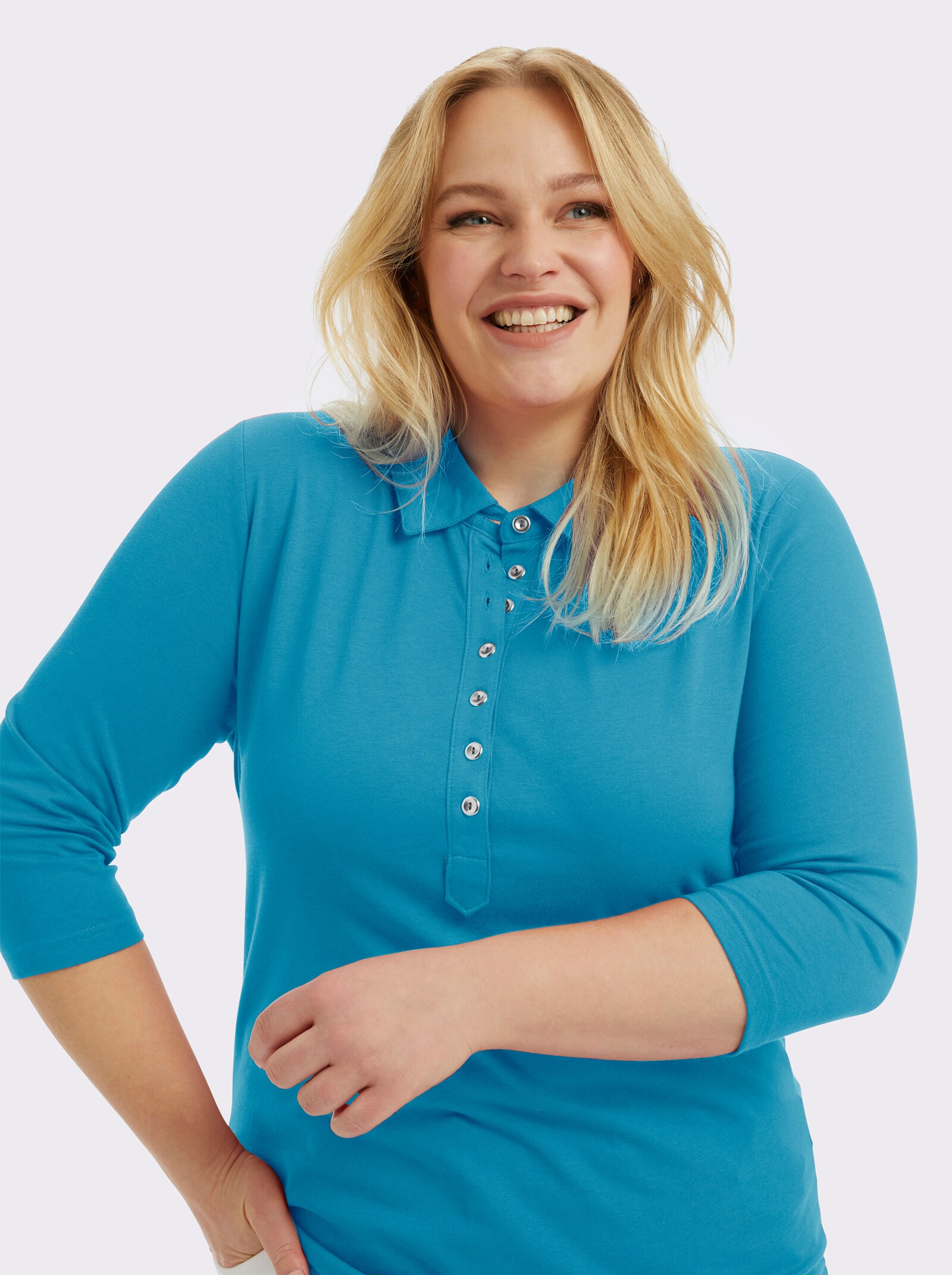 Poloshirt mit langer Knopfleiste - aqua