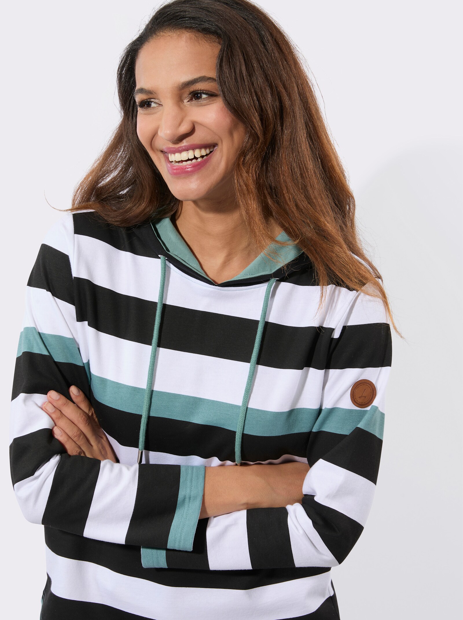 Sweatshirt in innen angerauter Qualität - jade-schwarz-geringelt