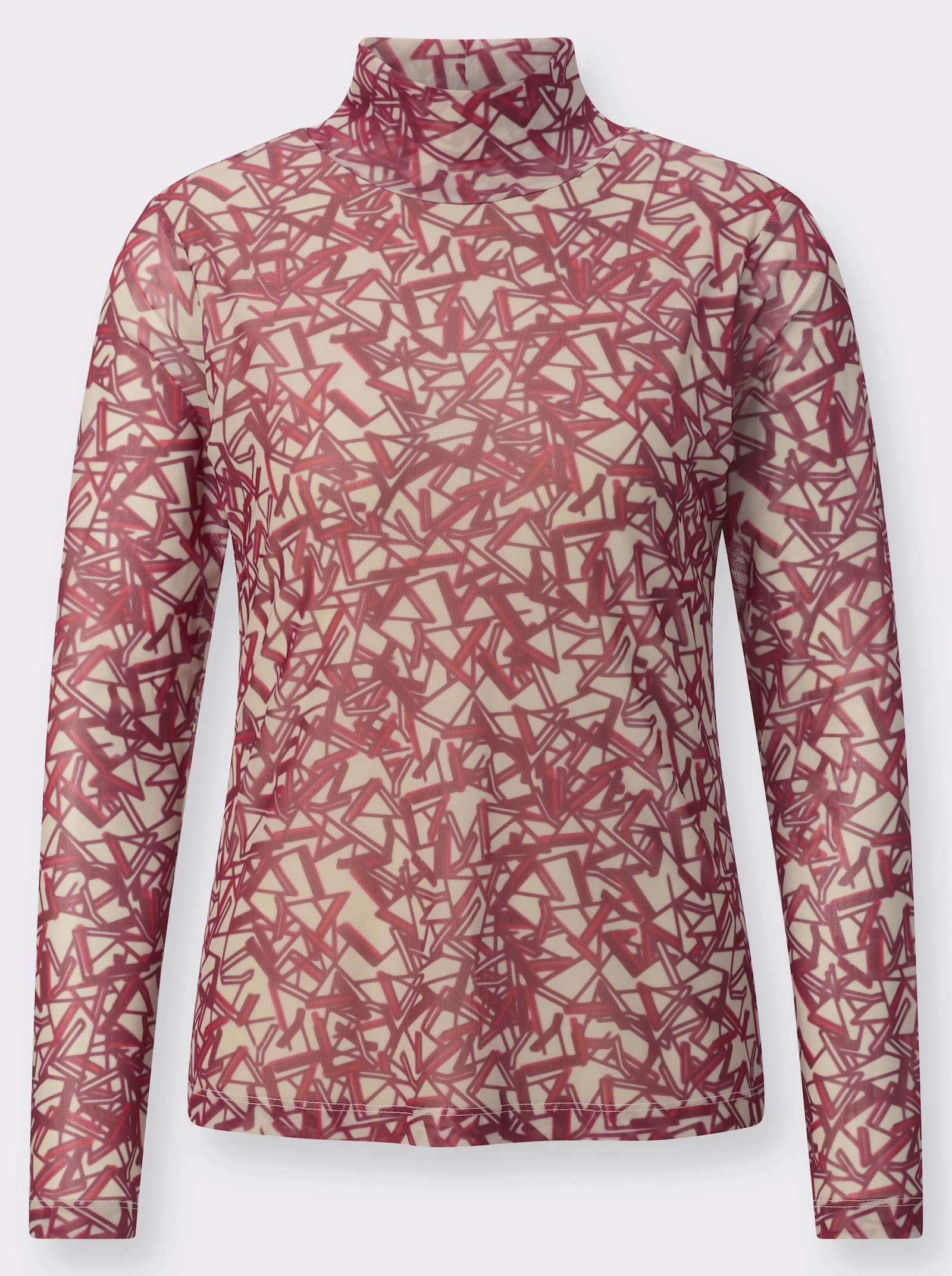 Dubbellaags shirt met opstaande kraag - kers/zand bedrukt