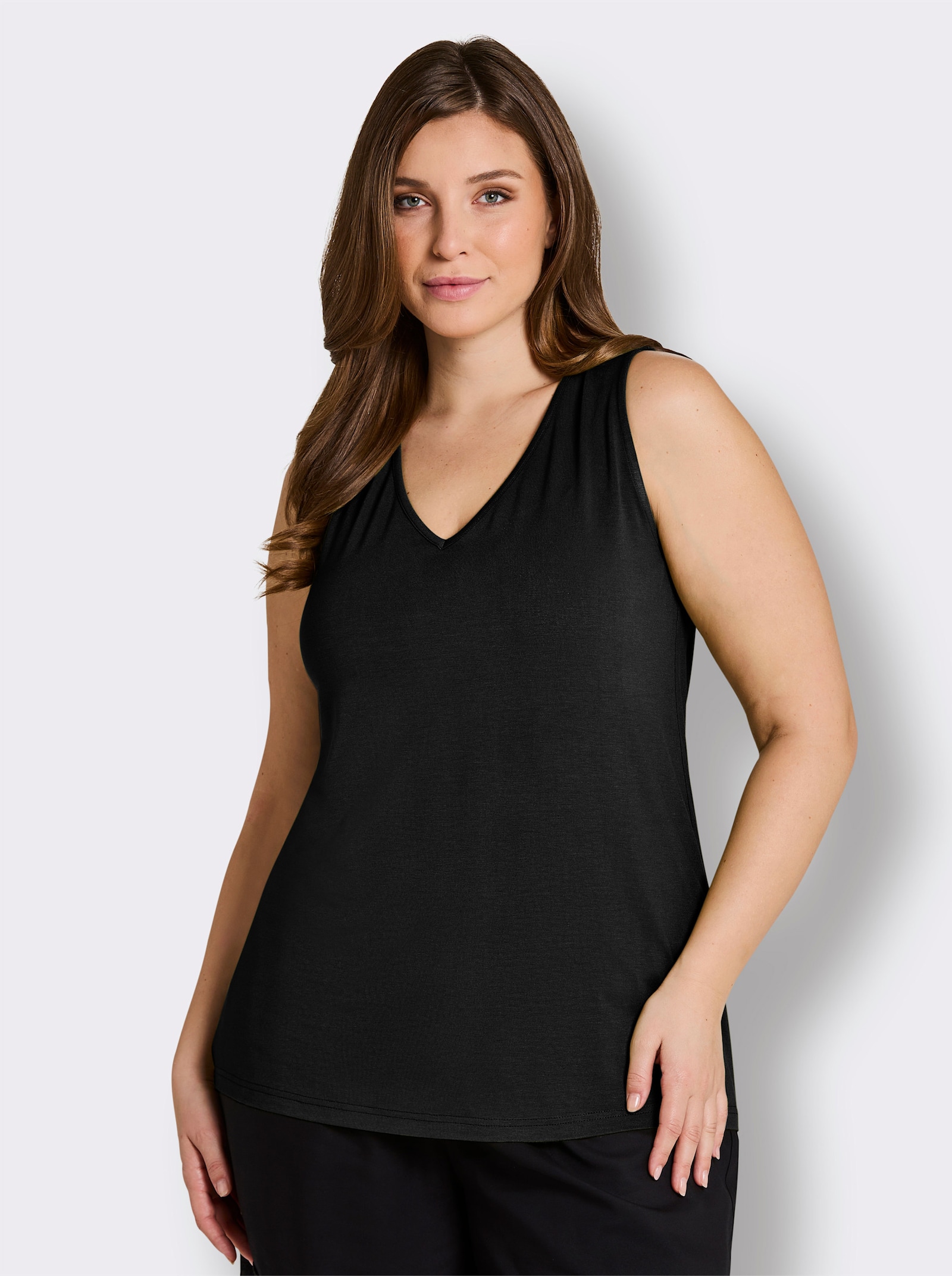 sheego Shirttop mit Bindeband im Nacken - schwarz
