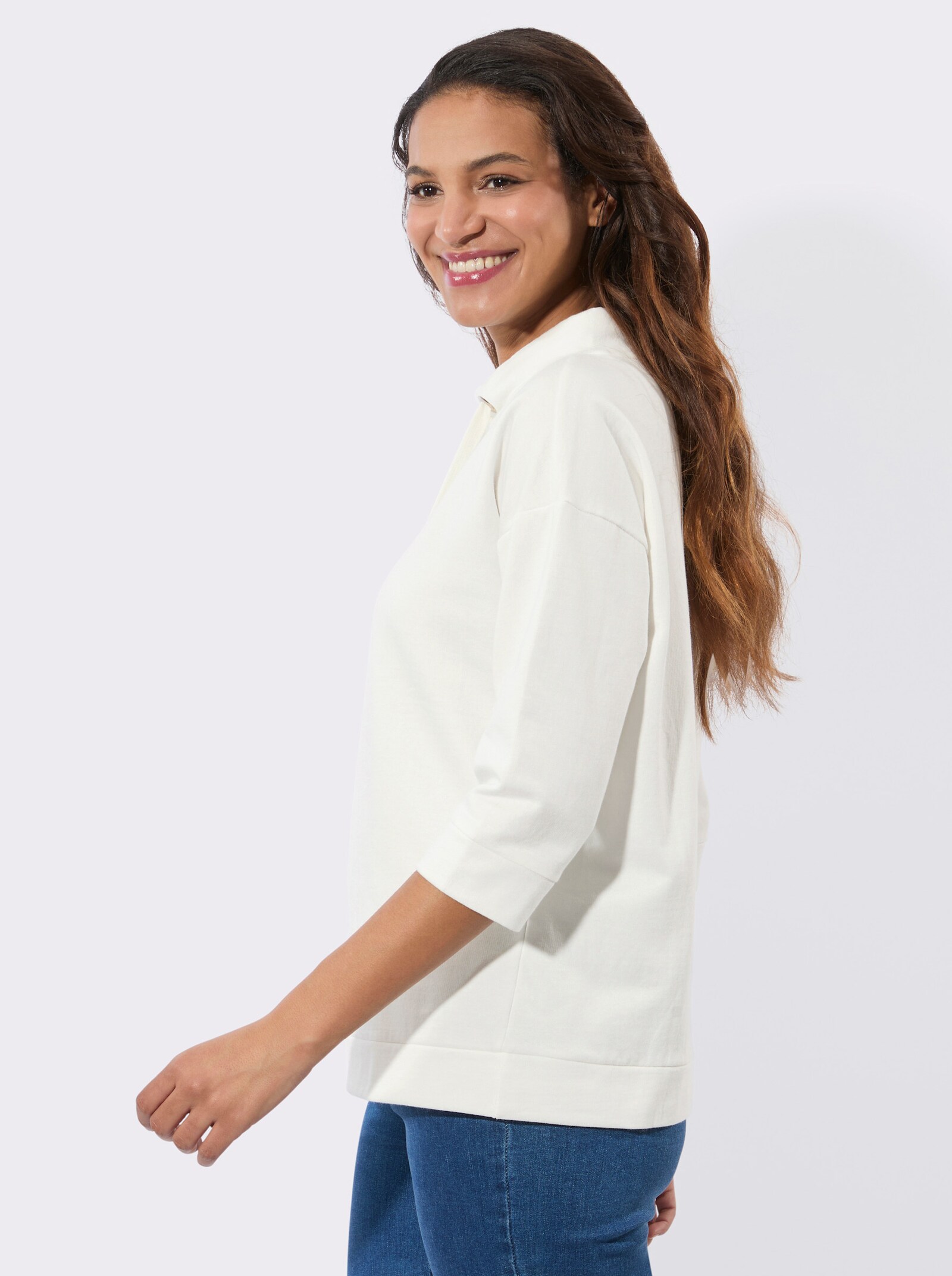 Sweatshirt mit überschnittenen Schultern - ecru