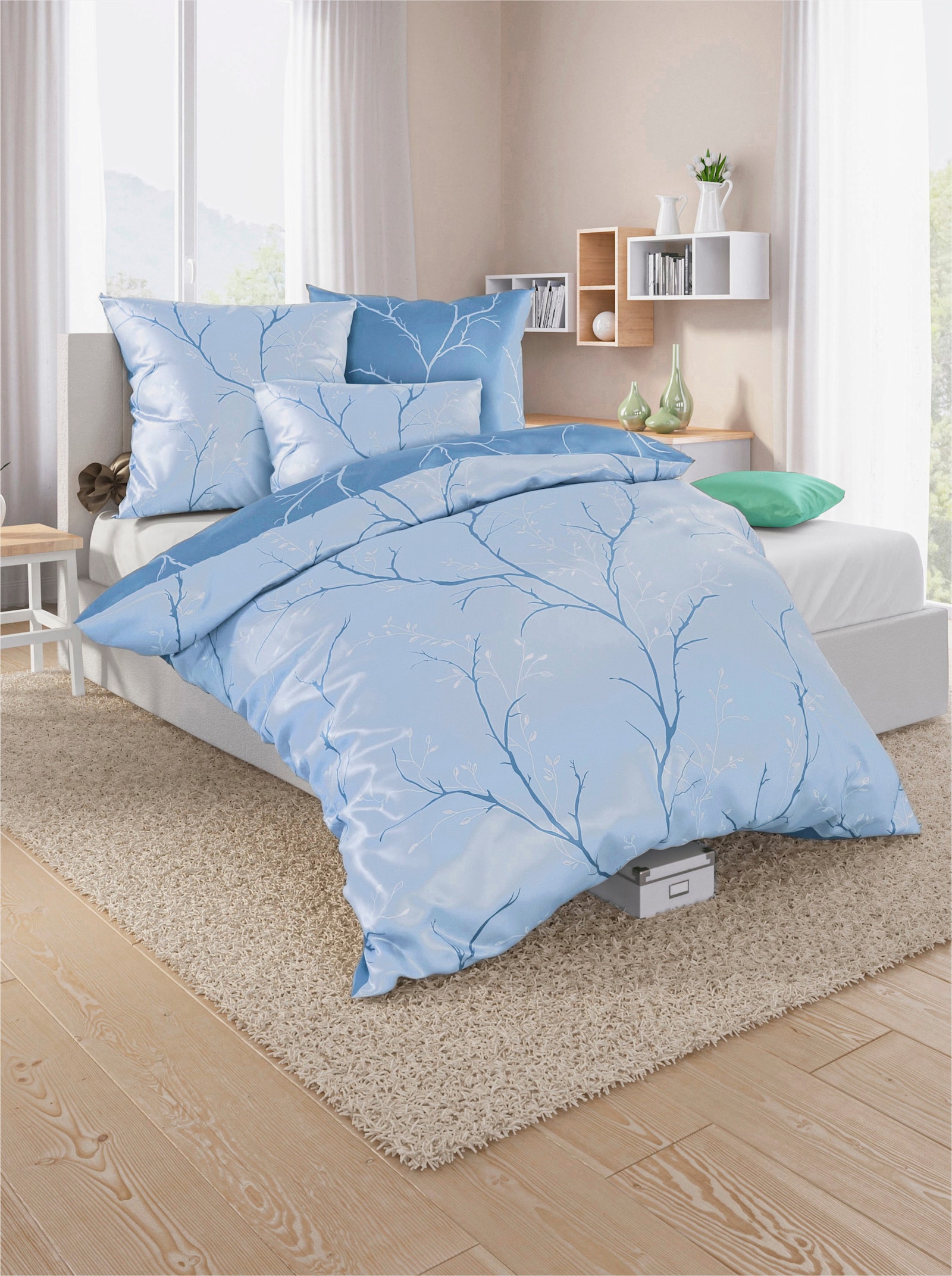 wäschepur Bettwäsche - mittelblau-bedruckt