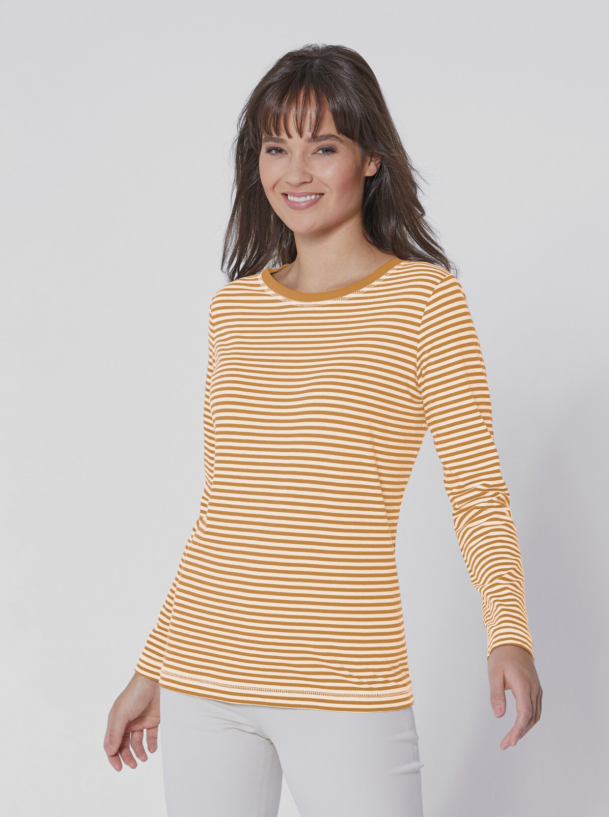 CREATION L PREMIUM Pima-Baumwoll-Shirt - curry-ecru-geringelt