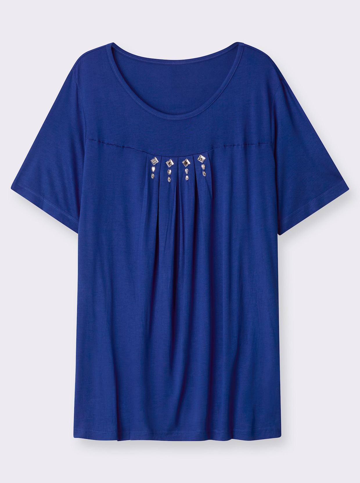 Kurzarmshirt mit Ziersteinchen, reine Viskose - royalblau