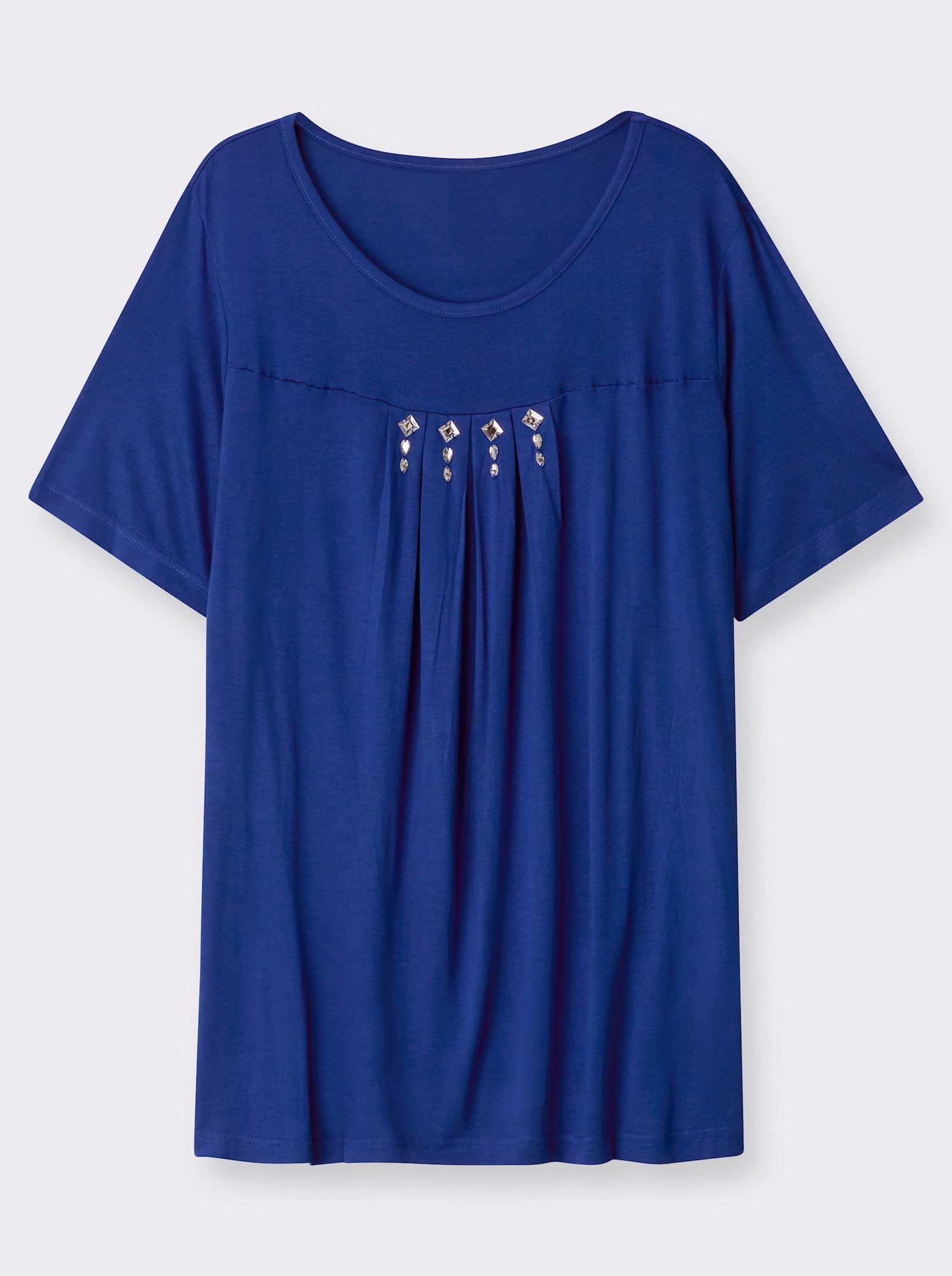 Kurzarmshirt mit Ziersteinchen, reine Viskose - royalblau