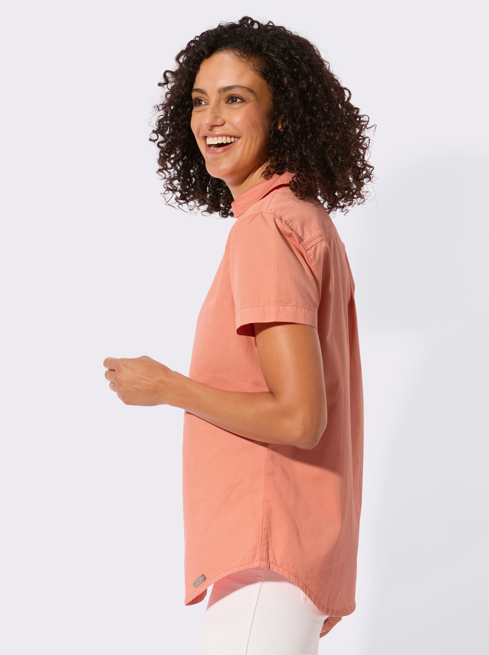 Jeanstunika mit abgerundetem Saum - papaya