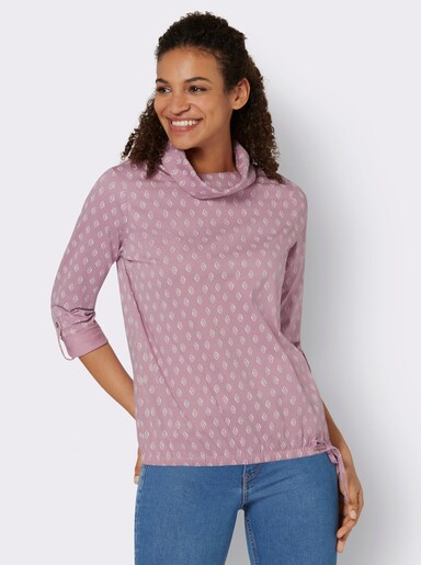 Rollkragenshirt Mit Krempel-Ärmel - mauve-ecru-bedruckt