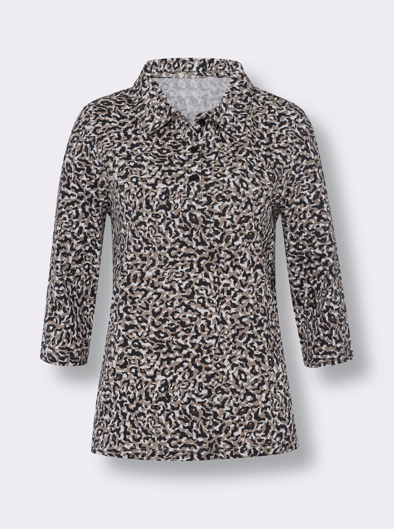 3/4-Arm-Shirt mit geschlitzten Ärmeln - schwarz-braun-bedruckt