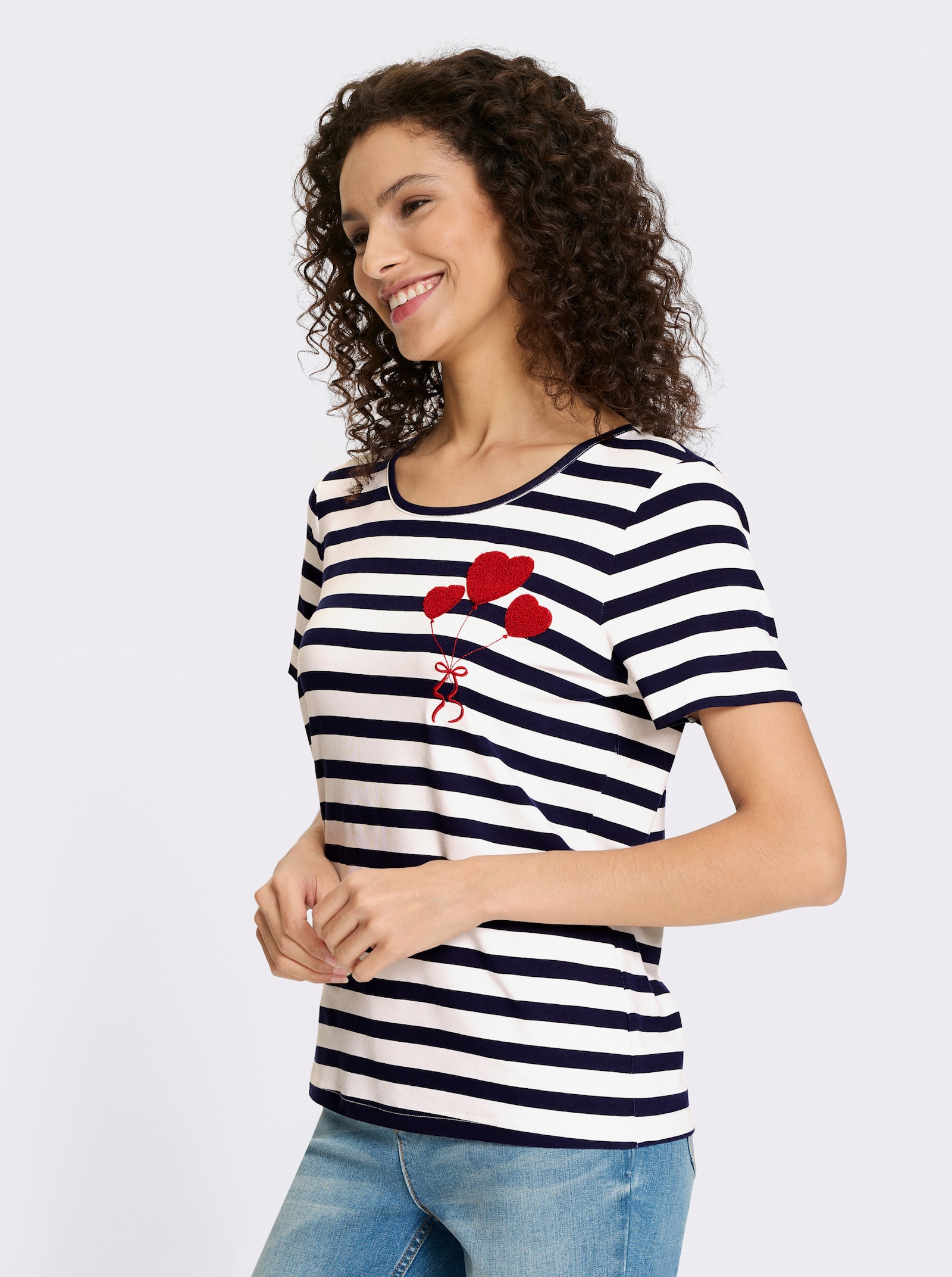 heine Shirt mit Applikation - marine-ecru-geringelt