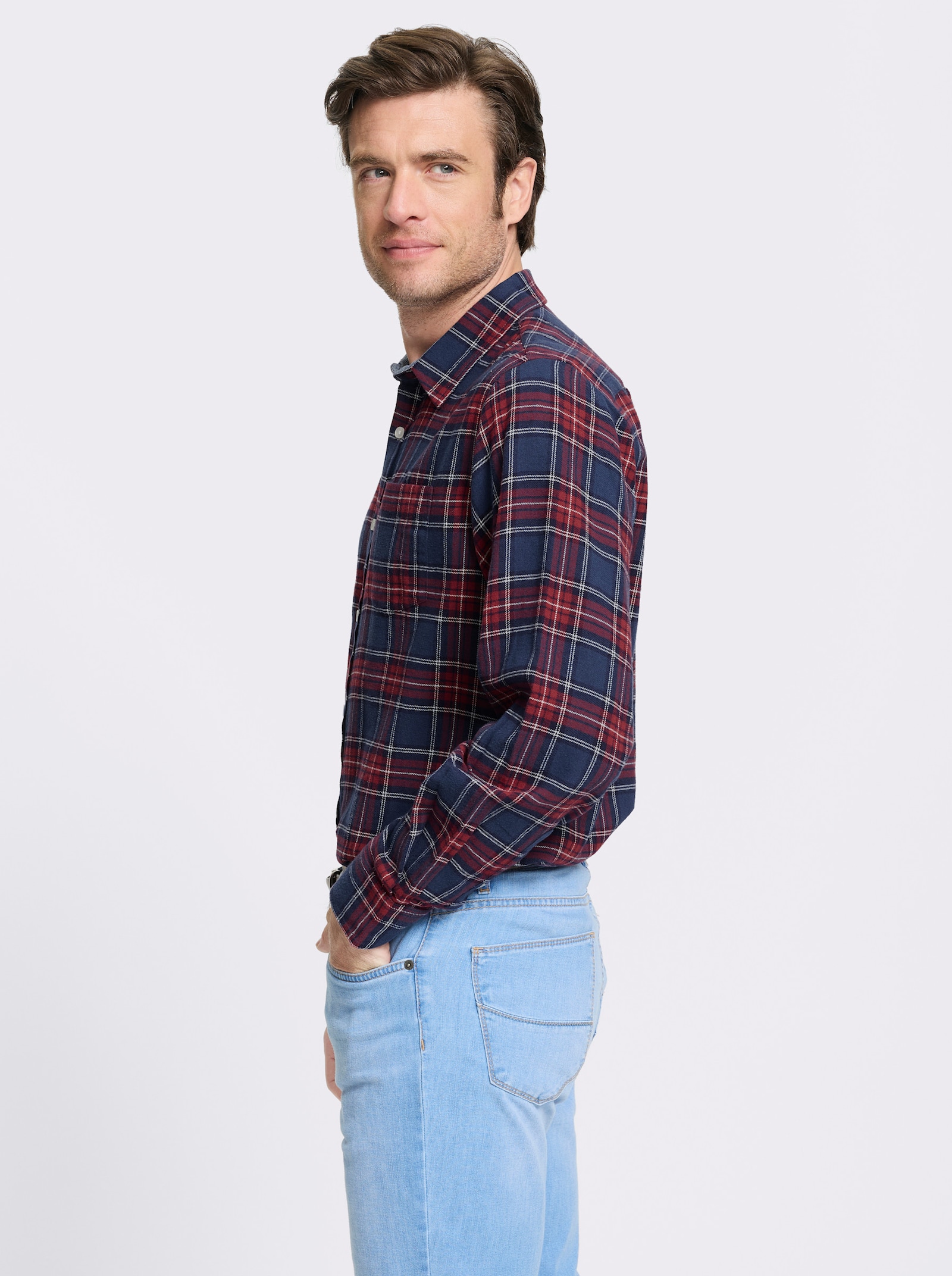 Marco Donati Langarmhemd in Flanell-Qualität - marine-kirsche-kariert