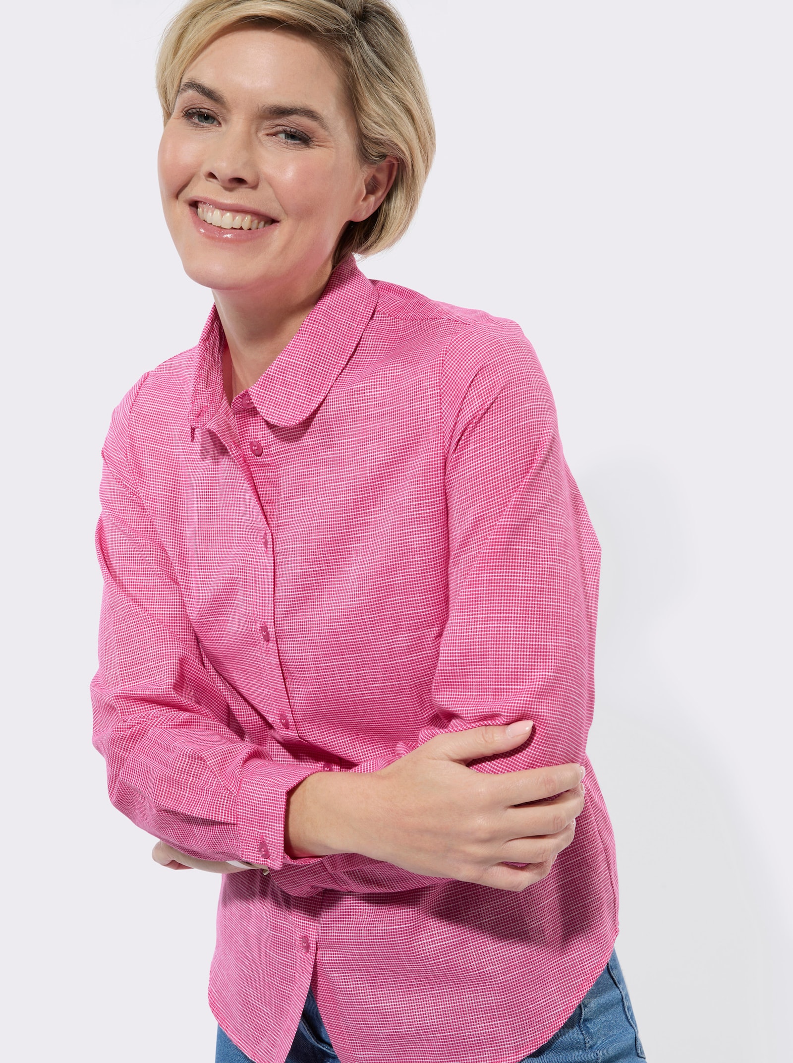 Langarmbluse mit Karo-Muster - pink-ecru-kariert