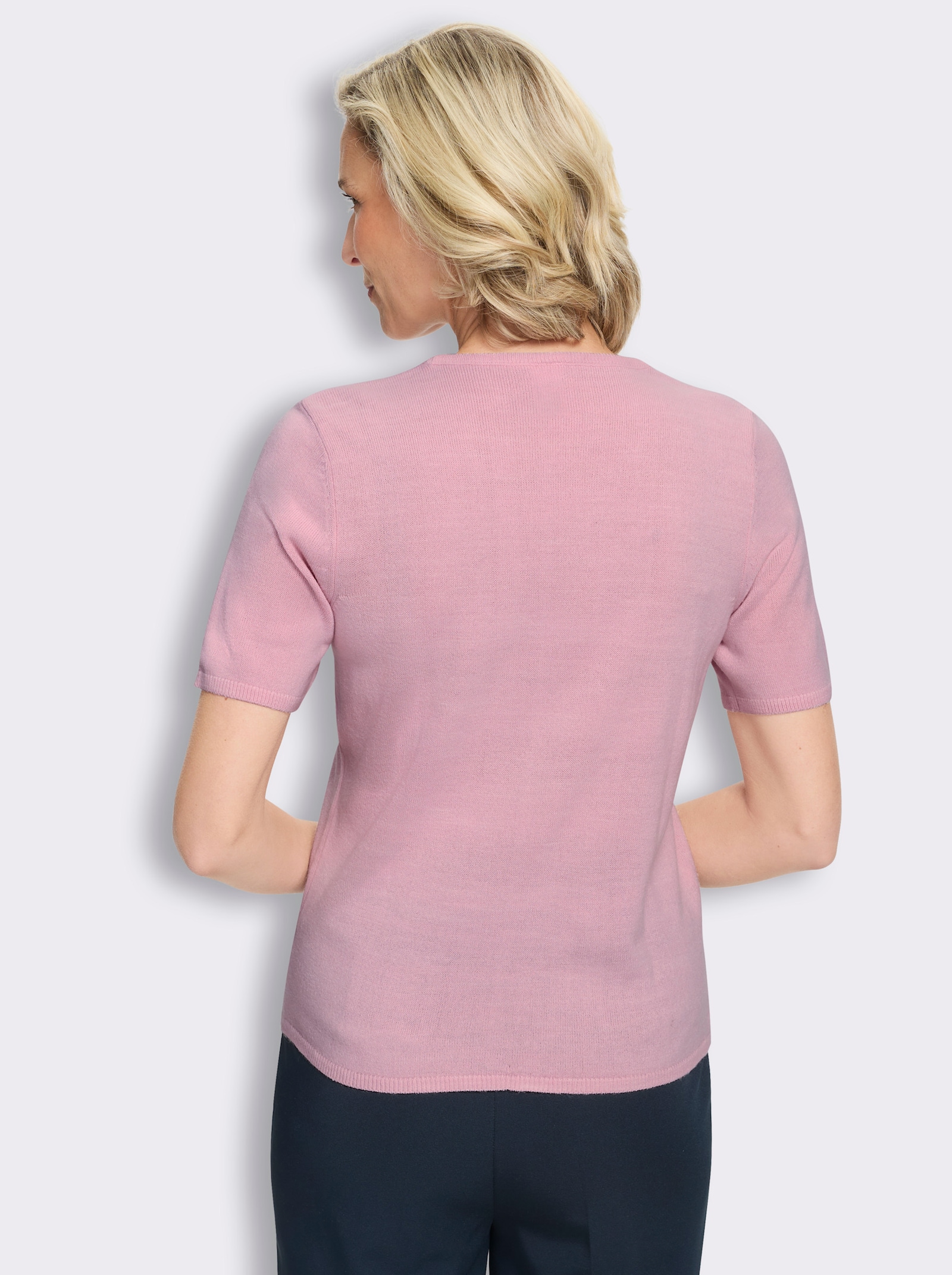 Kurzarmpullover in Feinstrick-Qualität, pflegeleicht - rosé