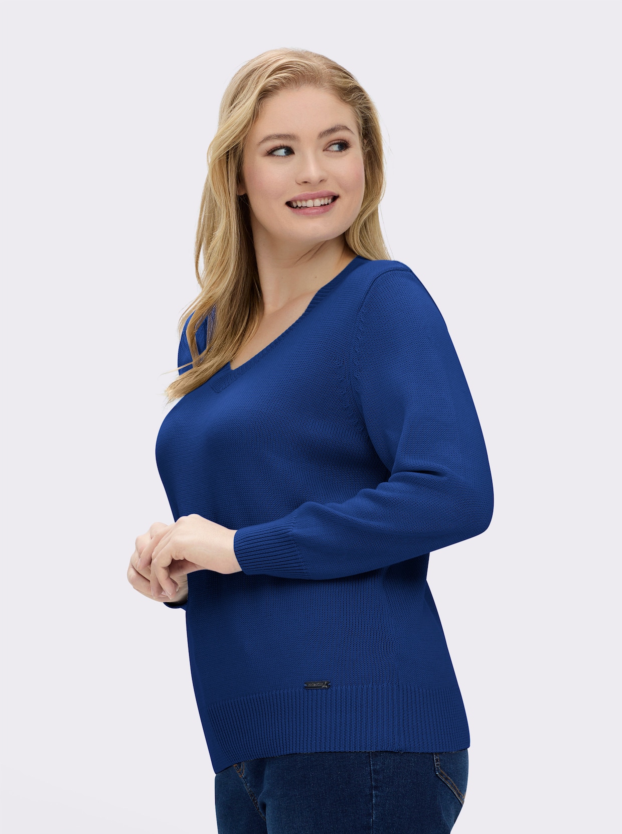 V-Ausschnitt-Pullover mit Baumwolle - royalblau
