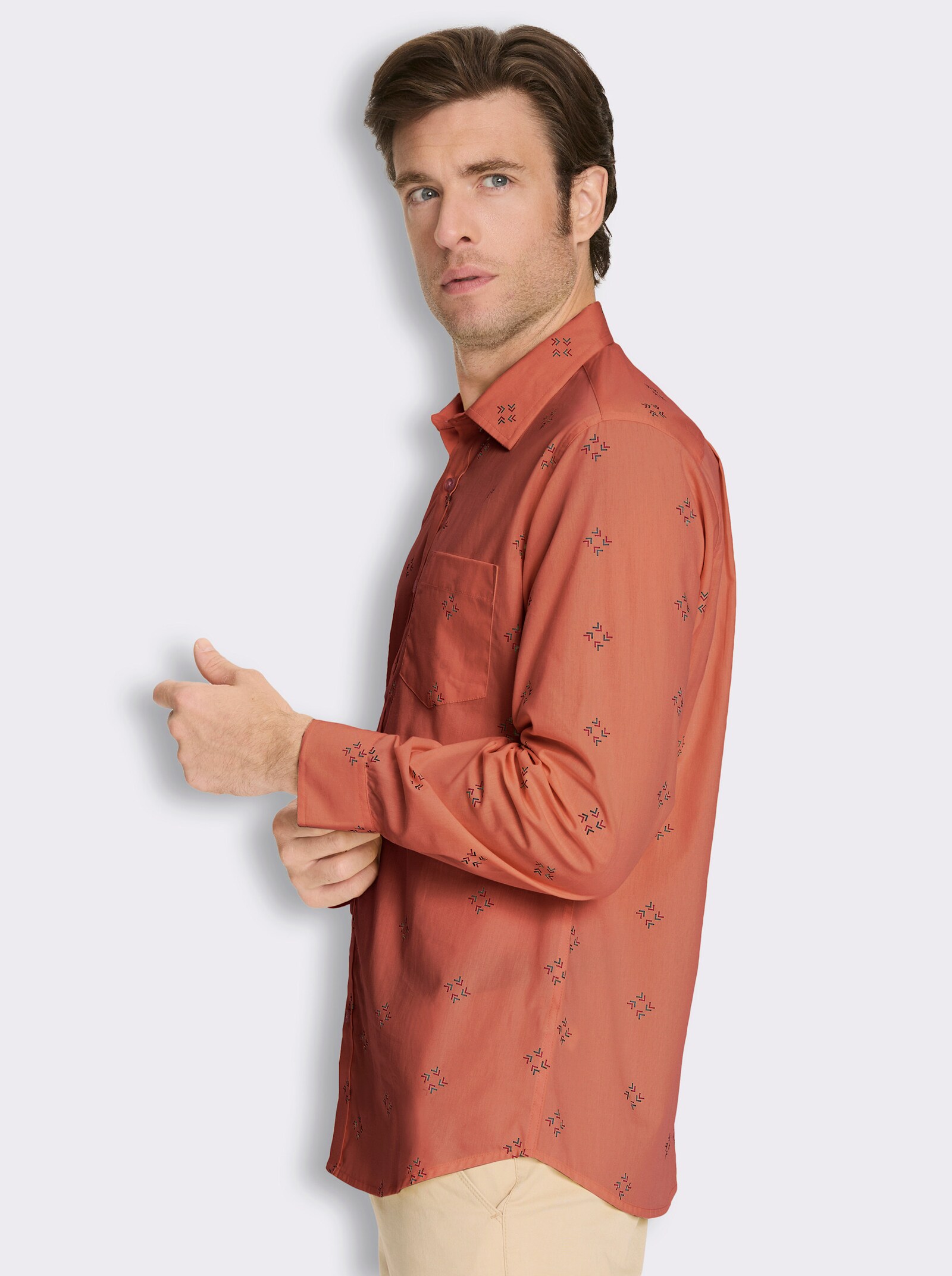Langarmhemd mit Allover-Print - papaya