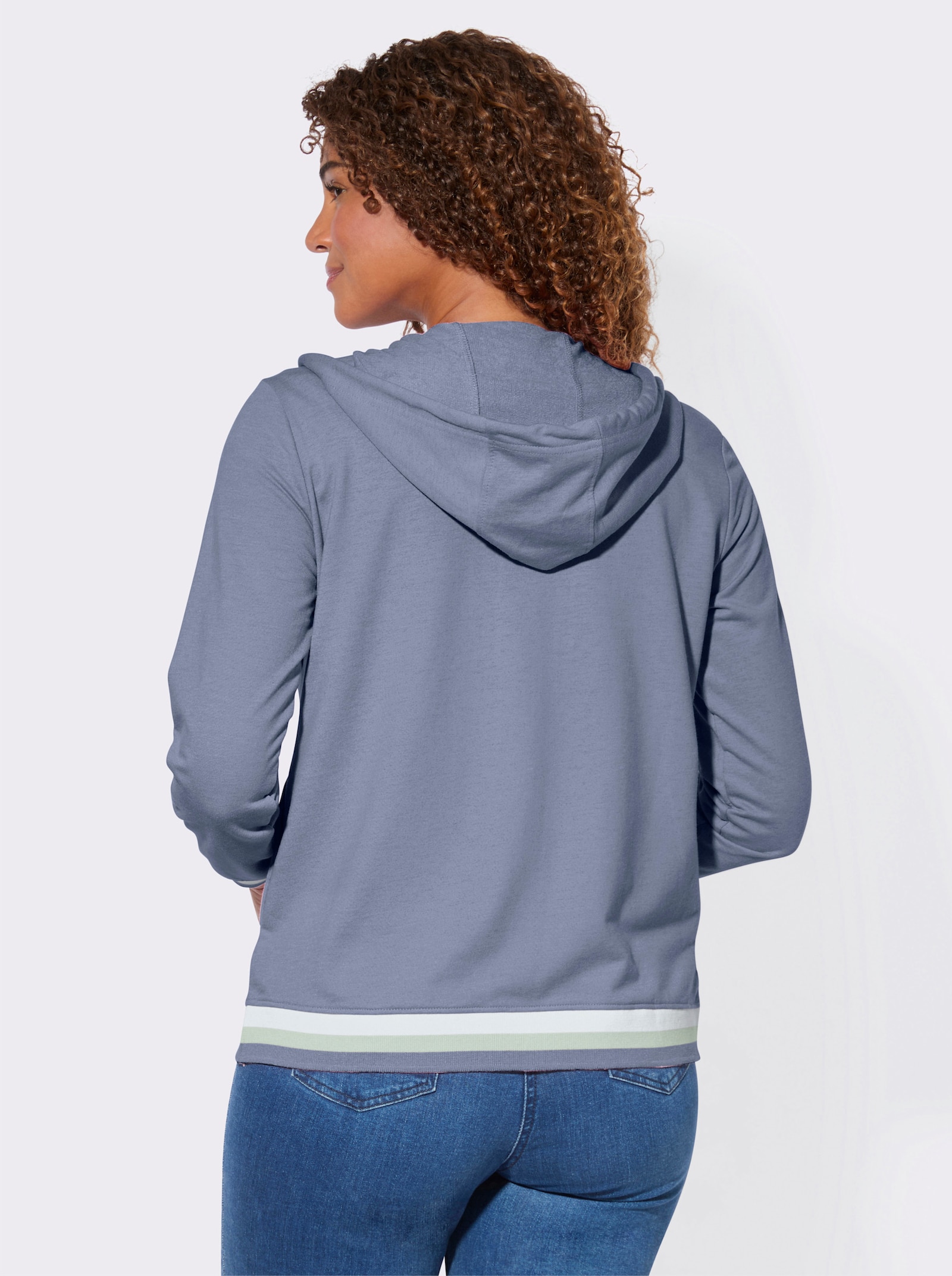 Shirtjacke mit Kontrast-Rippbündchen - taubenblau