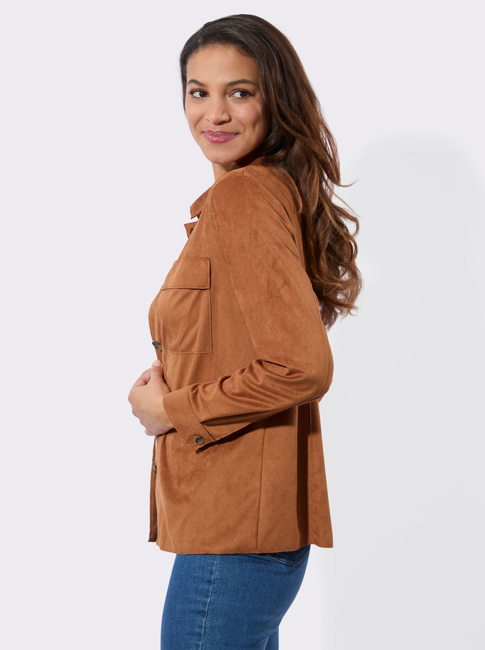 Lederimitat-Blazer mit Schultersattel - cognac