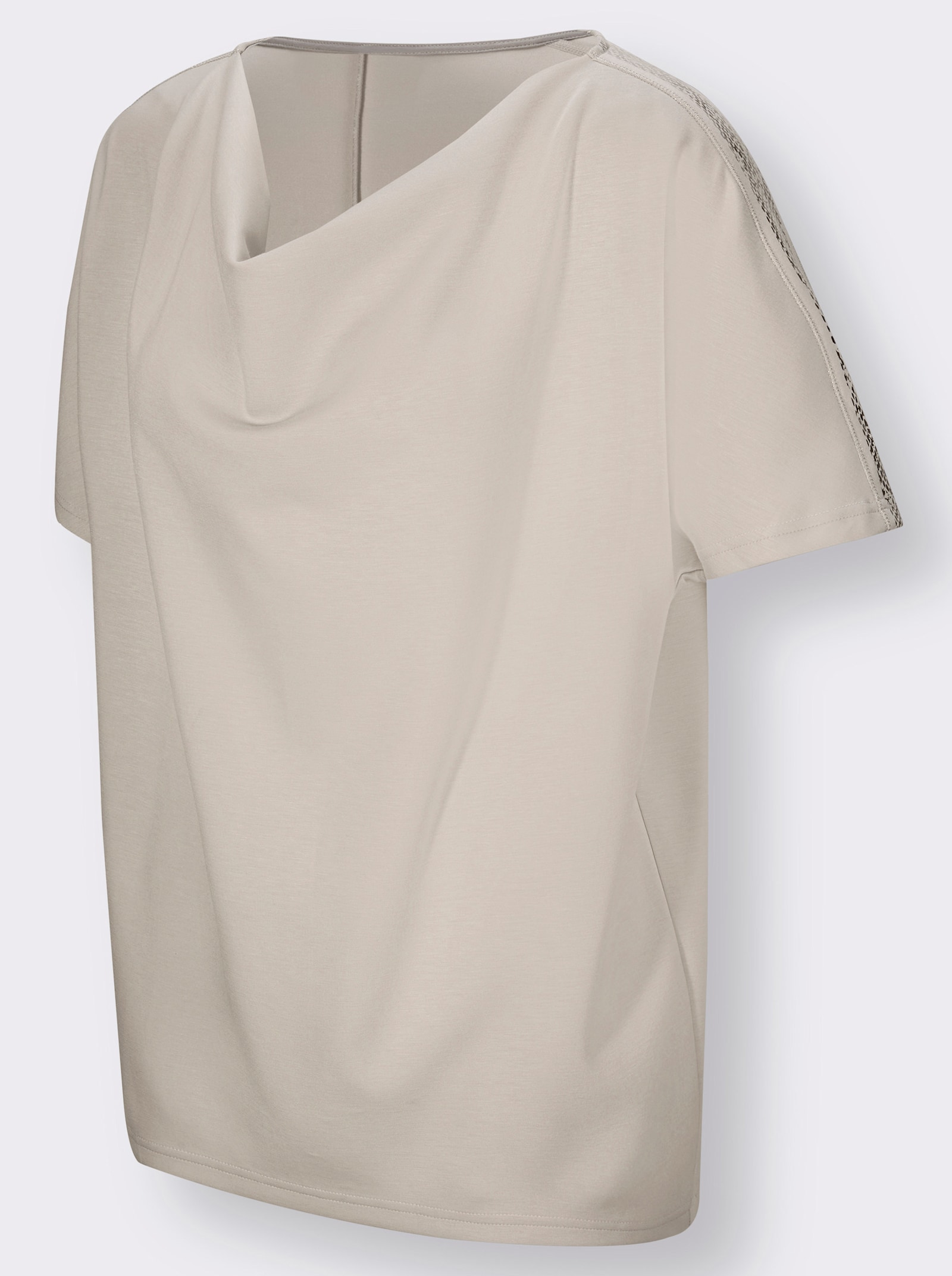 Wasserfallshirt mit überschnittenen Schultern - hellgrau-silberfarben-bedruckt