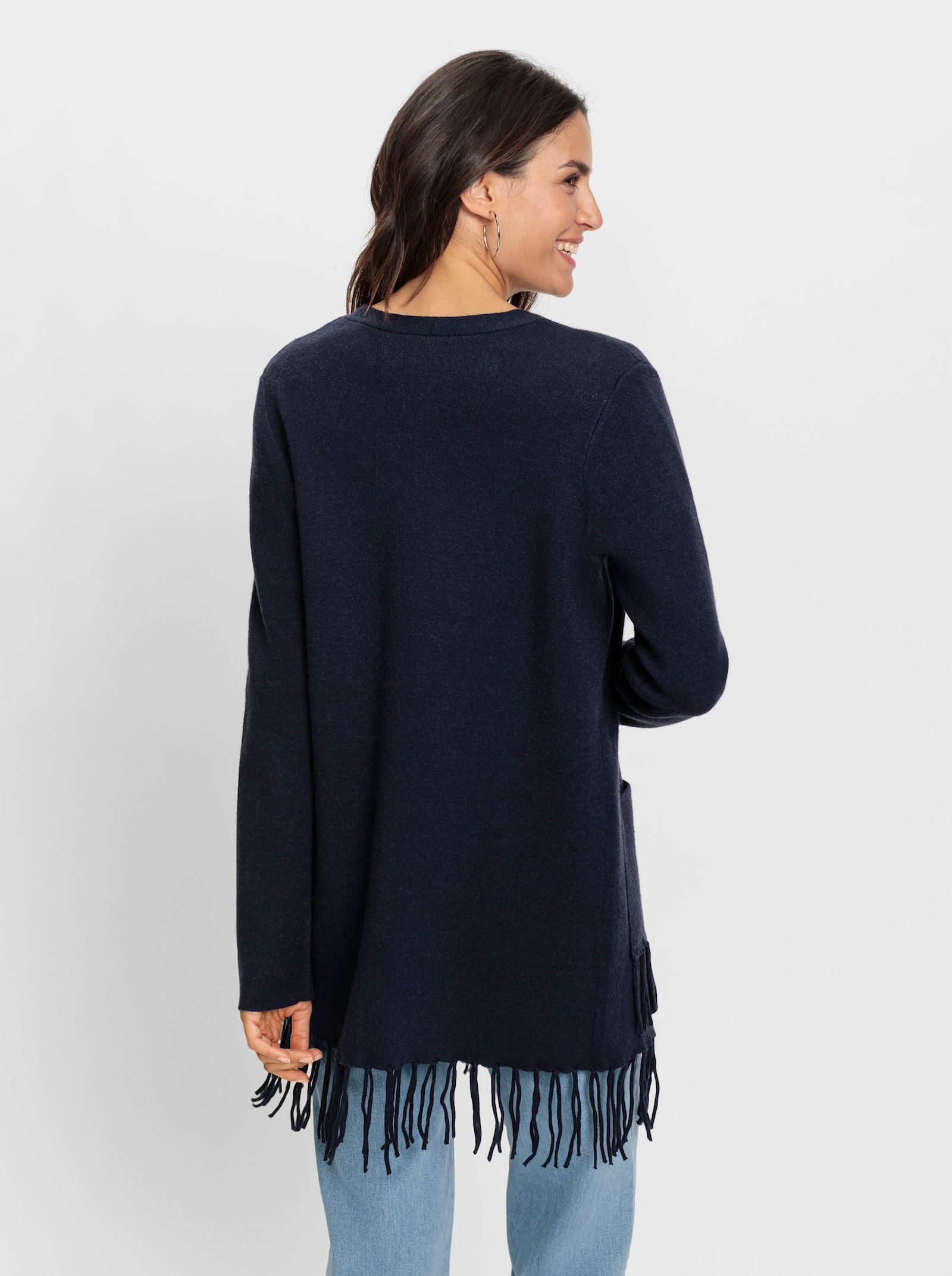 Strickjacke mit Fransen - marine