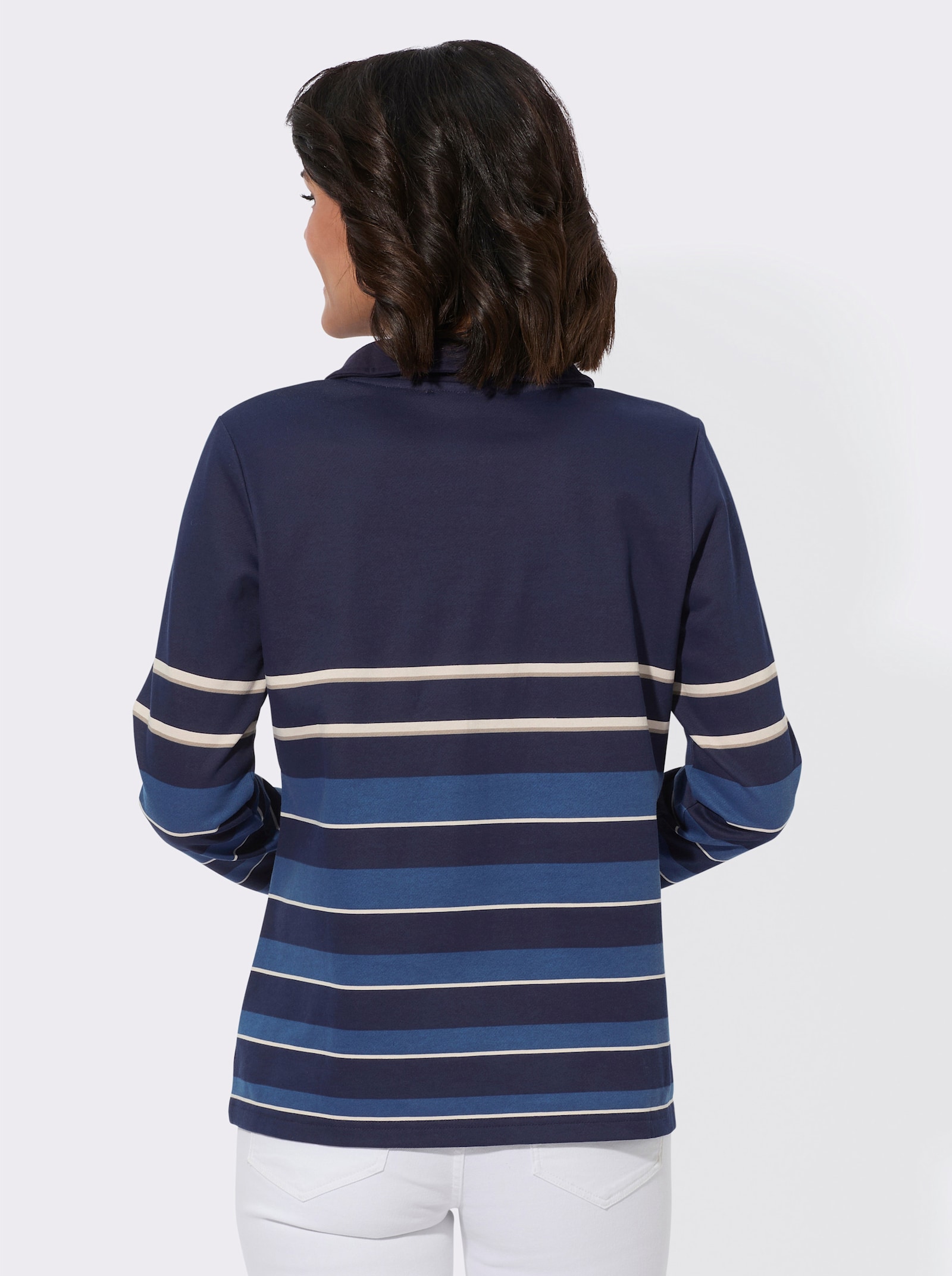 Sweatshirt mit Troyerkragen, geringelt - marine-jeansblau-geringelt