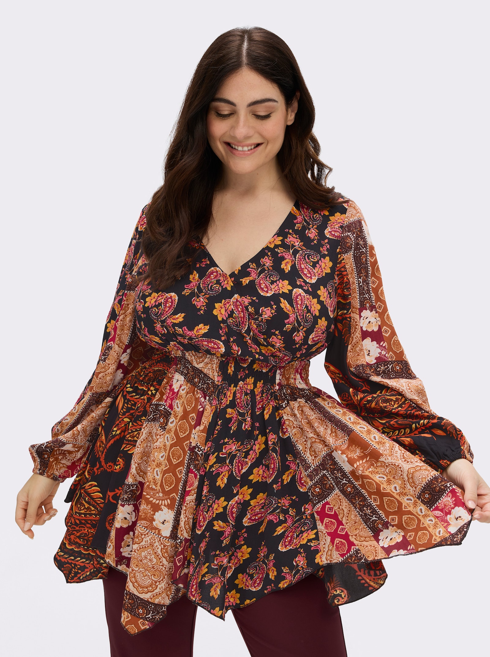 sheego by Joe Browns Tunika mit Zipfelsaum - schwarz-rostrot-gemustert