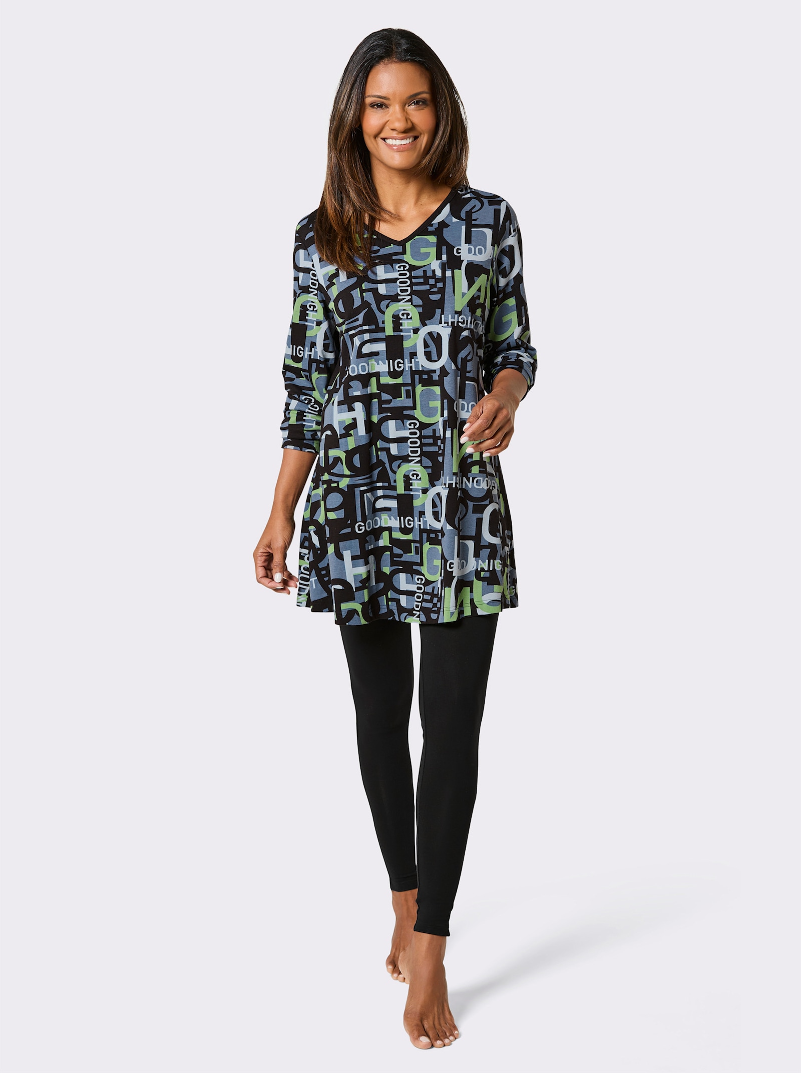 wäschepur Schlafanzug mit Leggings - schwarz-apfel-bedruckt