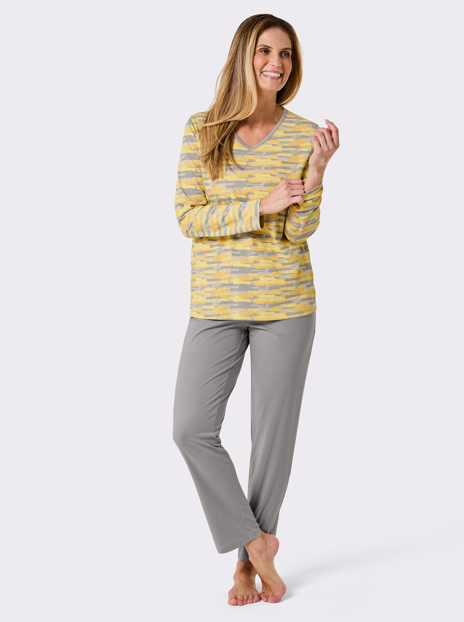wäschepur Schlafanzug - gelb-steingrau-bedruckt
