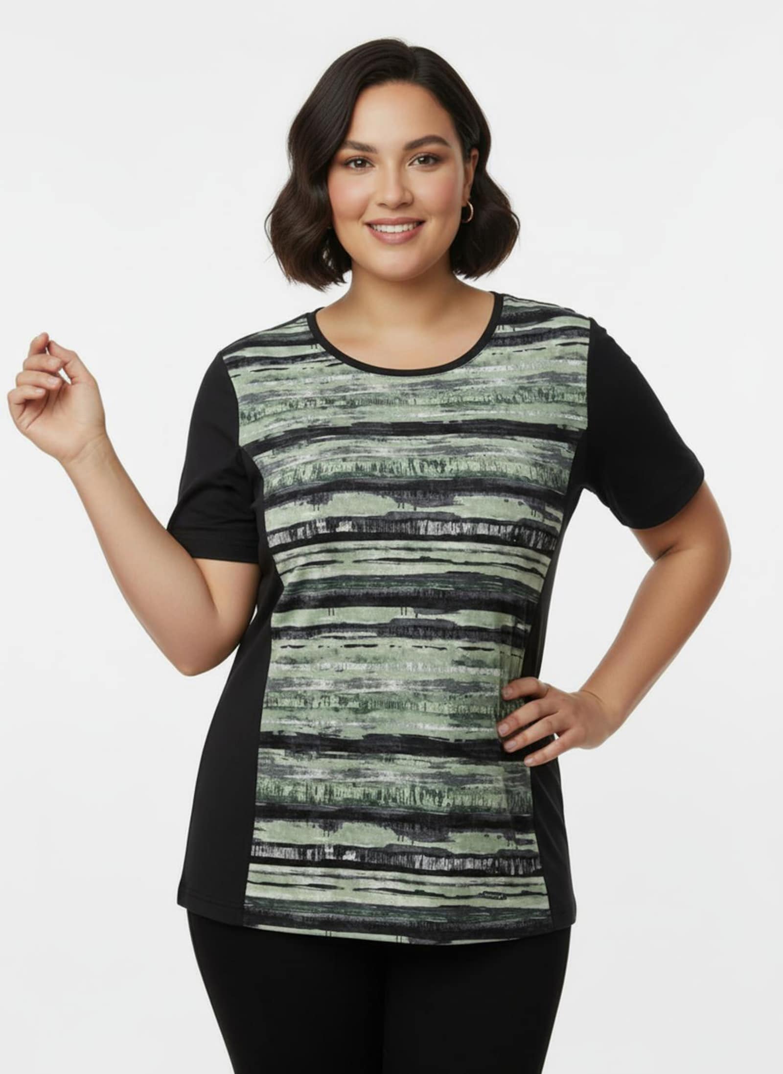 Funktionsshirt atmungsaktiv und schnell trocknend - schwarz-eucalyptus-bedruckt