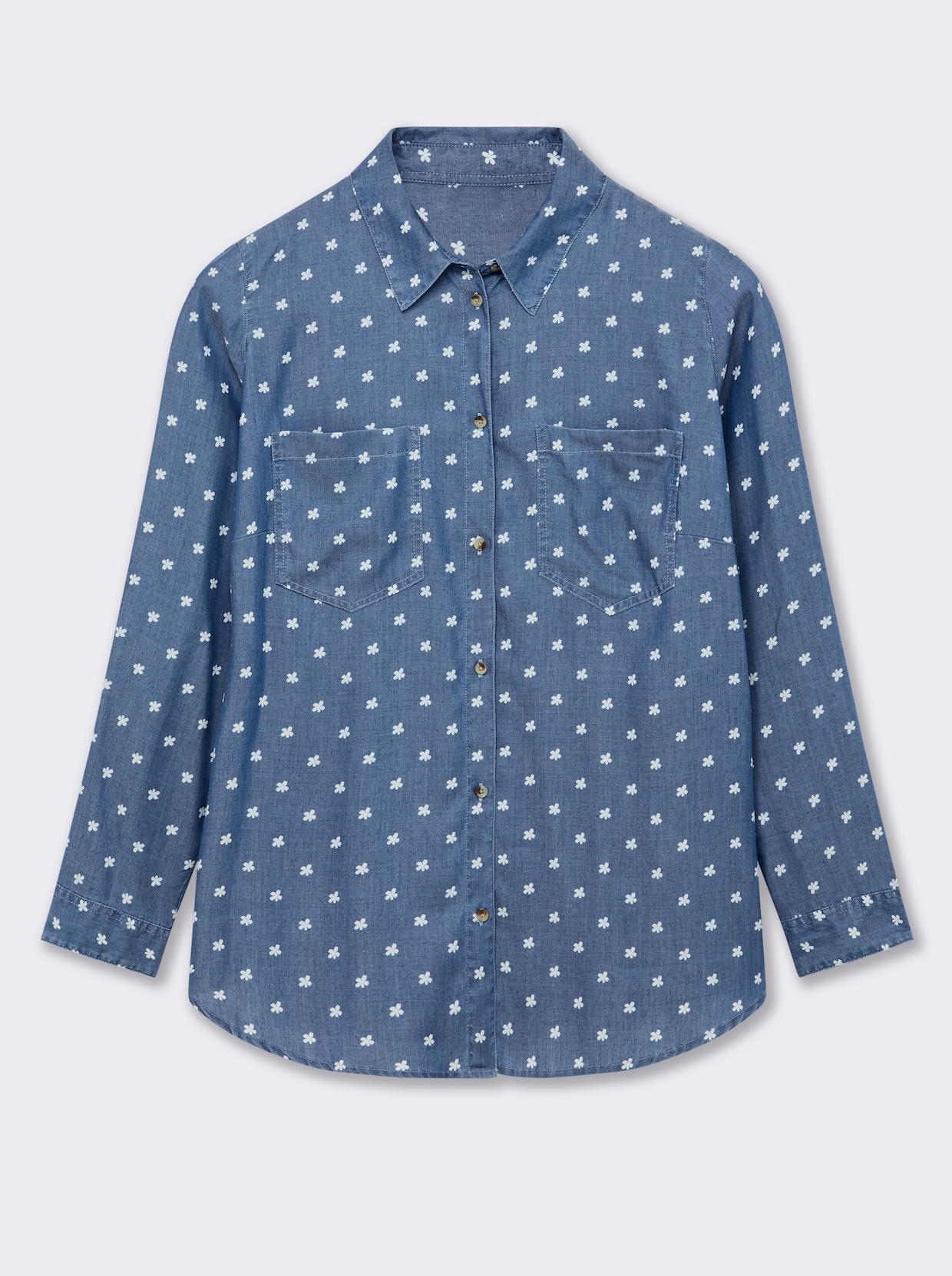 Hemdbluse mit krempelbaren Ärmeln - blue-bleached-bedruckt