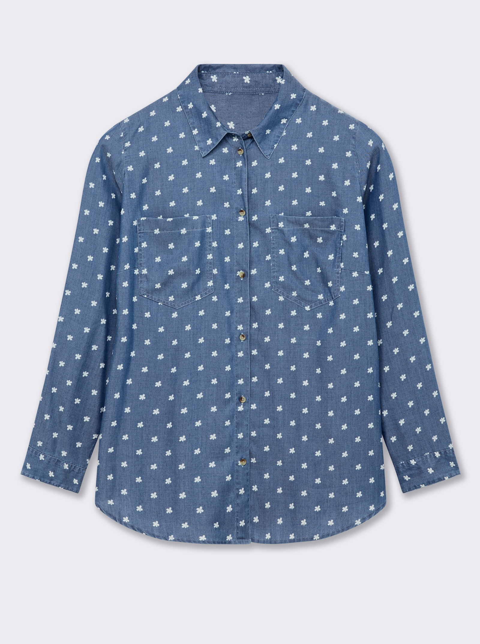 Hemdbluse mit krempelbaren Ärmeln - blue-bleached-bedruckt
