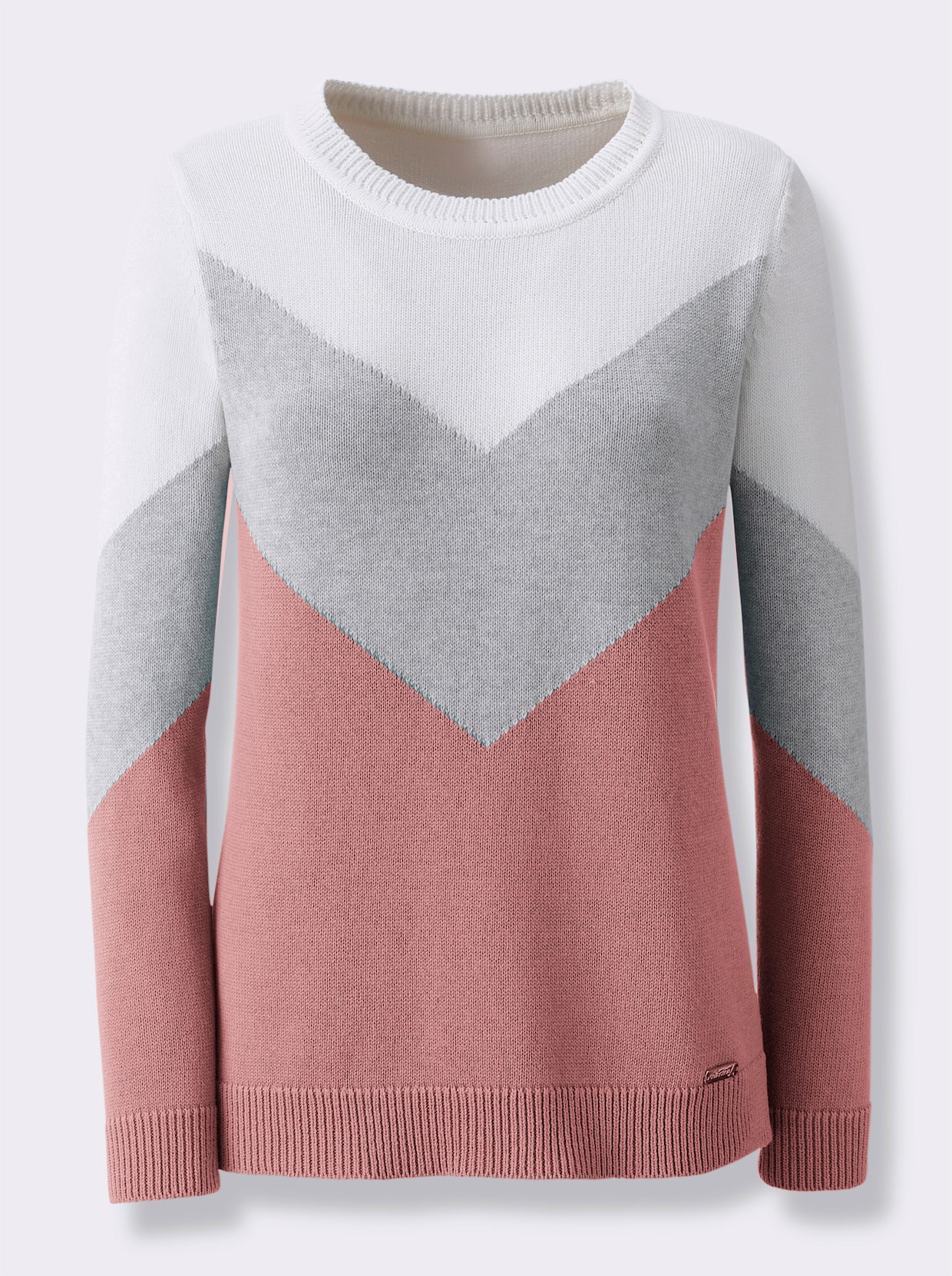 Rundhalspullover mit Colour-Blocking - rosenholz-hellgrau-meliert