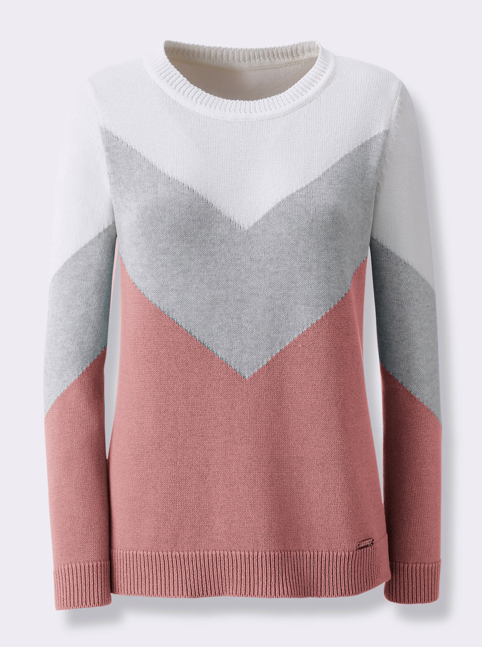 Rundhalspullover mit Colour-Blocking - rosenholz-hellgrau-meliert