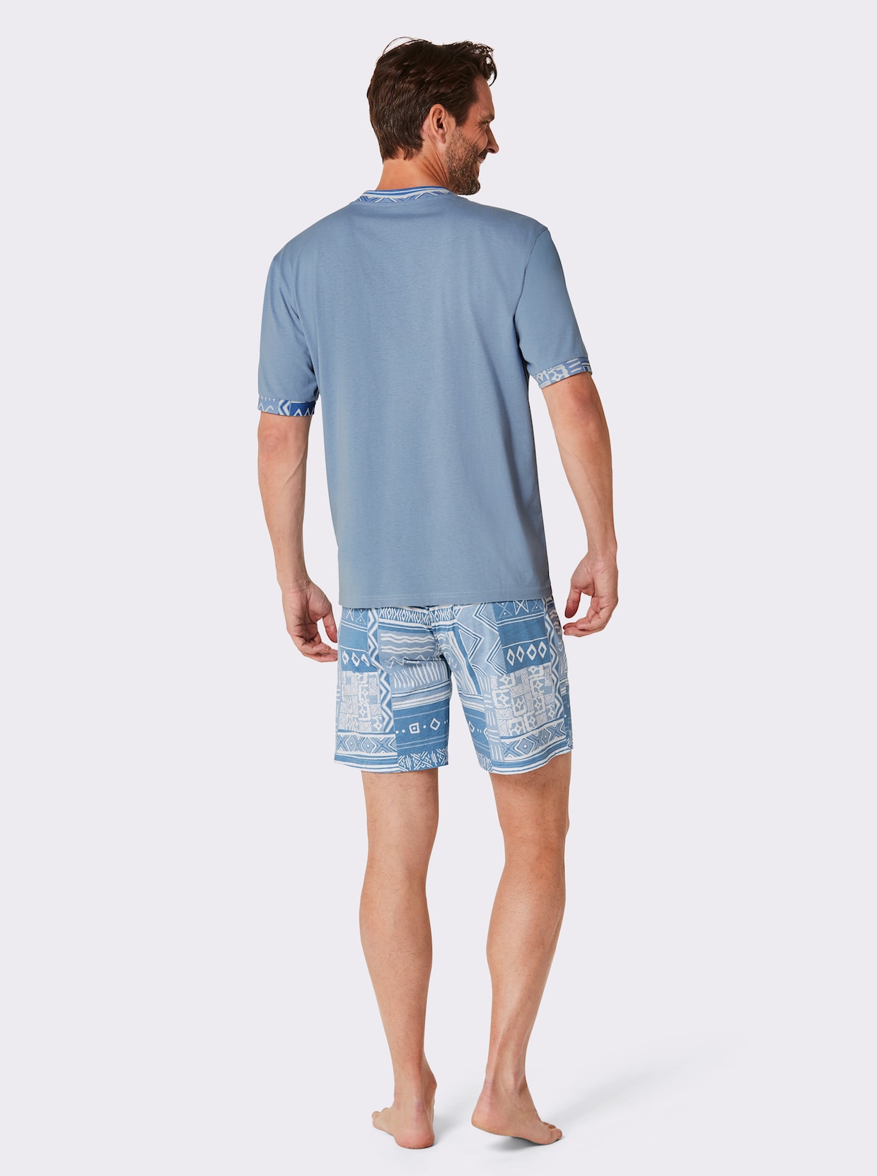 wäschepur men Shortys - ecru-sand-bedruckt + ecru-bleu-bedruckt