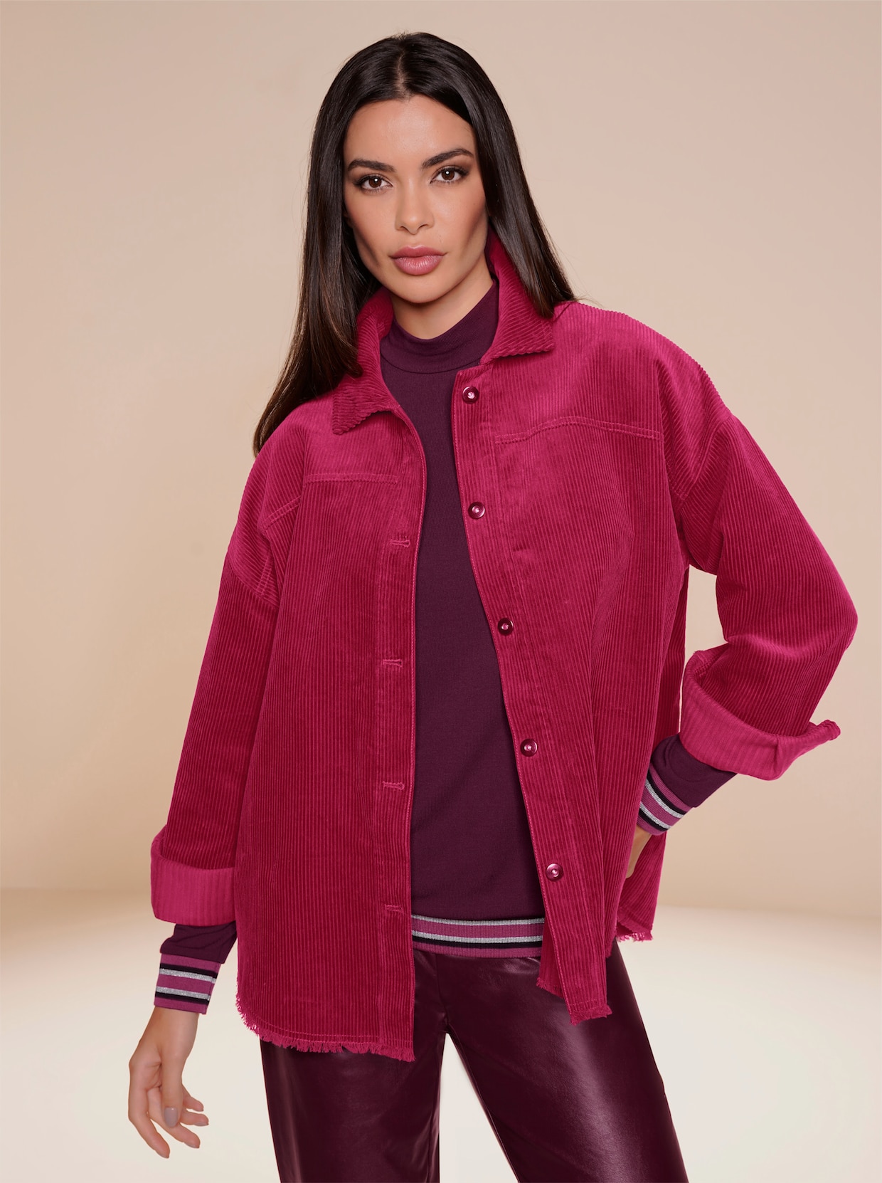 heine Cord-Bluse - himbeere