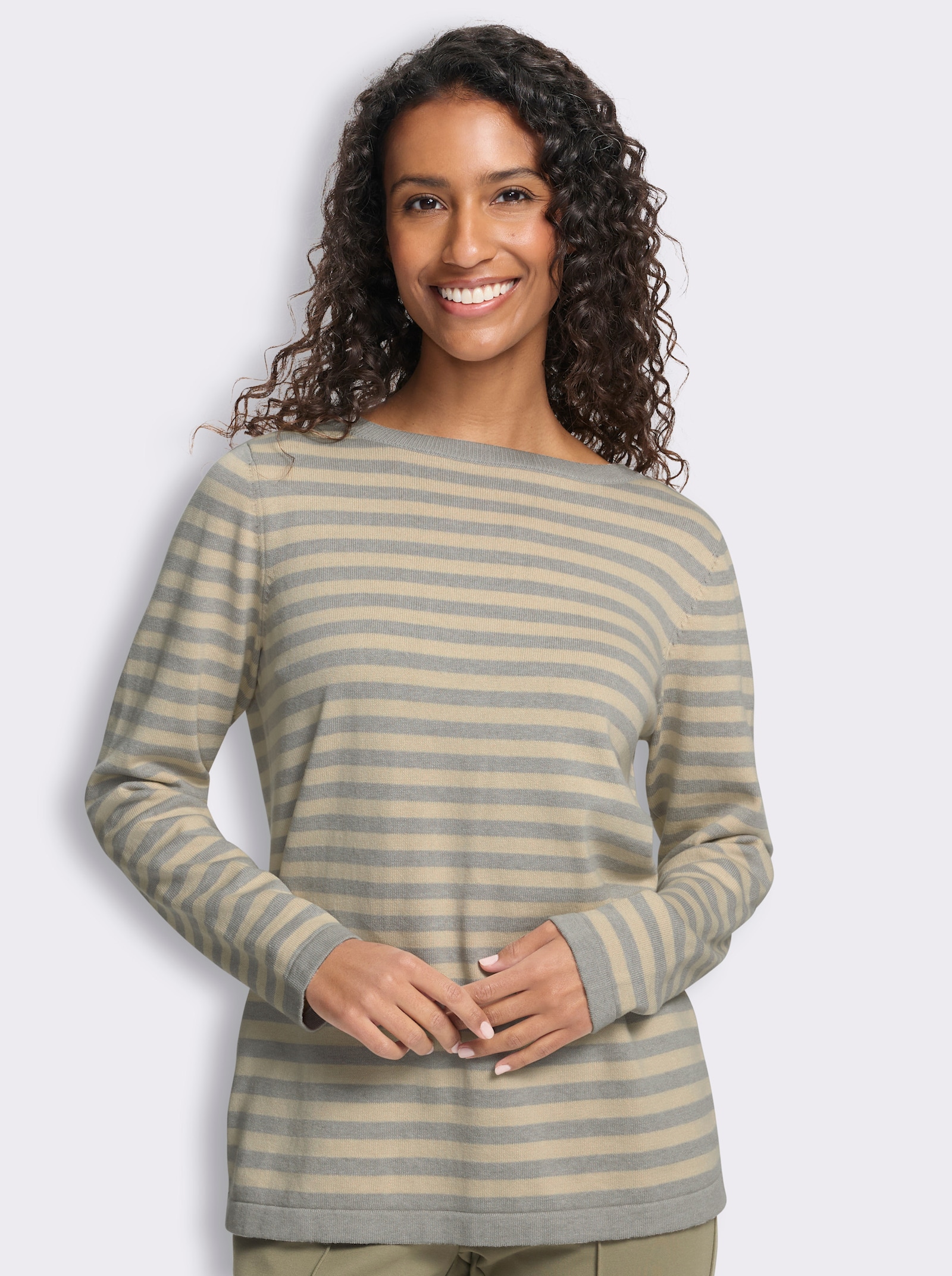 heine Feinstrickpullover mit Ringelstreifen - steingrau-sand-geringelt